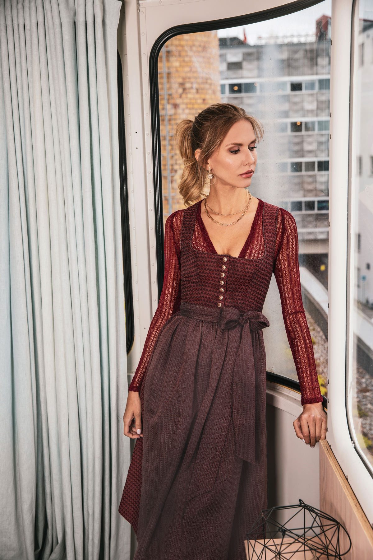 MarJo Dirndlbluse 'Hanja-Dorina' Langarm 300300, Purpur Rot