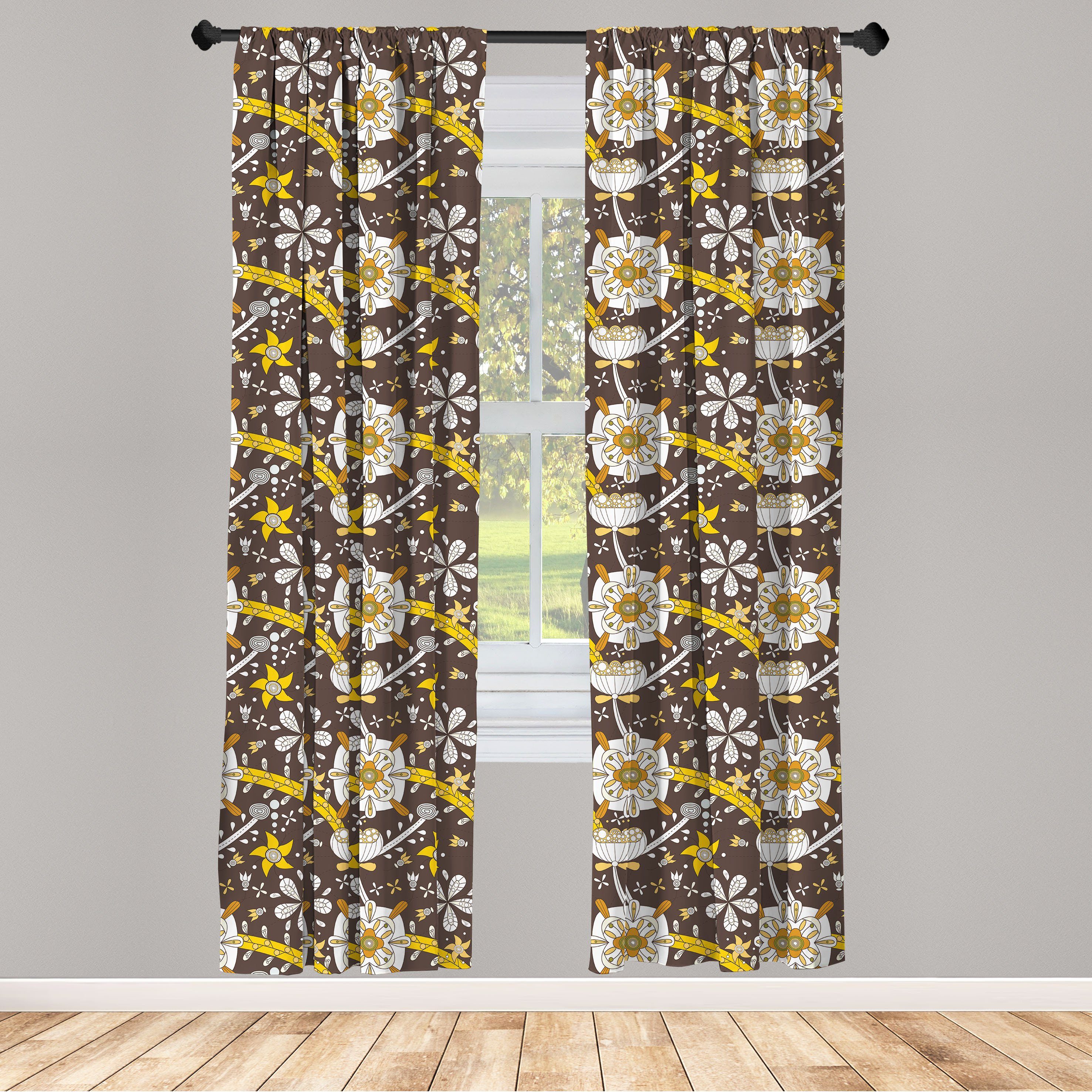 Gardine Vorhang für Wohnzimmer Schlafzimmer Dekor, Abakuhaus, Microfaser, Blumen Dry Lotus-Blumen-Entwurf