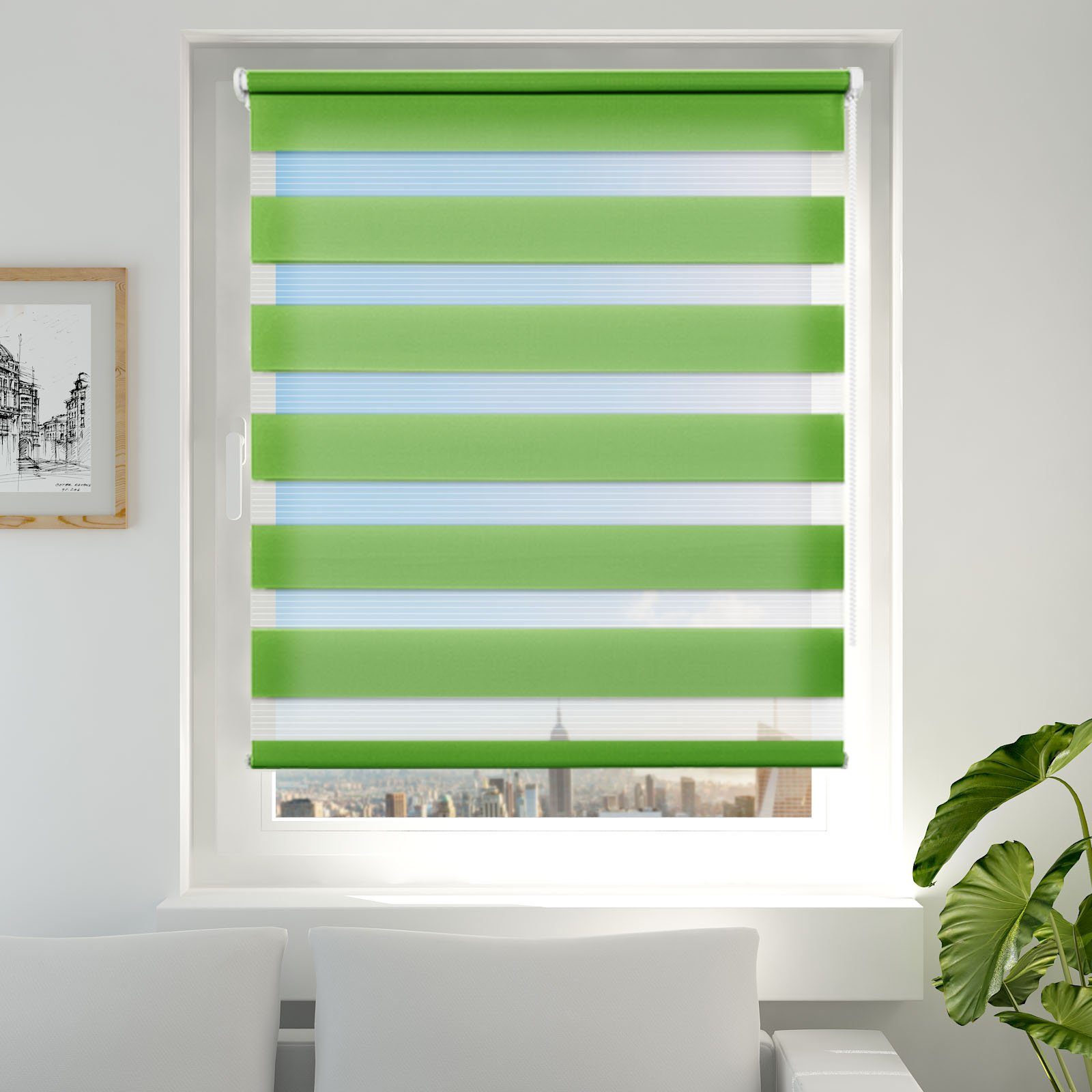 Doppelrollo ohne Bohren 130cm/150cm/230cm, OUBO, freihängend, verspannt, Klemmfix, Klemmträger, Für Fenster und Tür mit Klemmträger lichtdurchlässig verdunkelnd