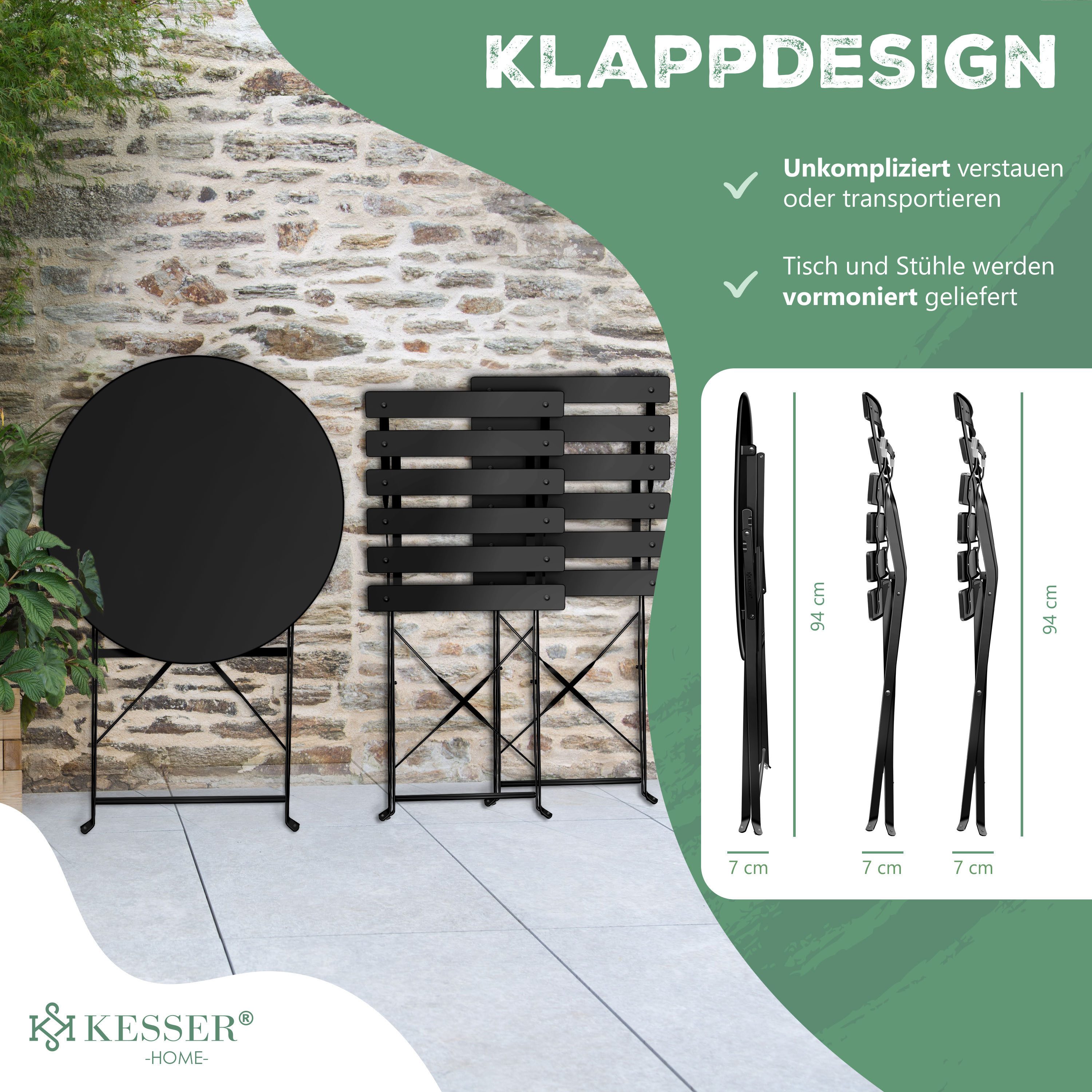 KESSER Bistrotisch, Bistro-Set 3-teilig Bistrotisch mit klappbaren Stühlen