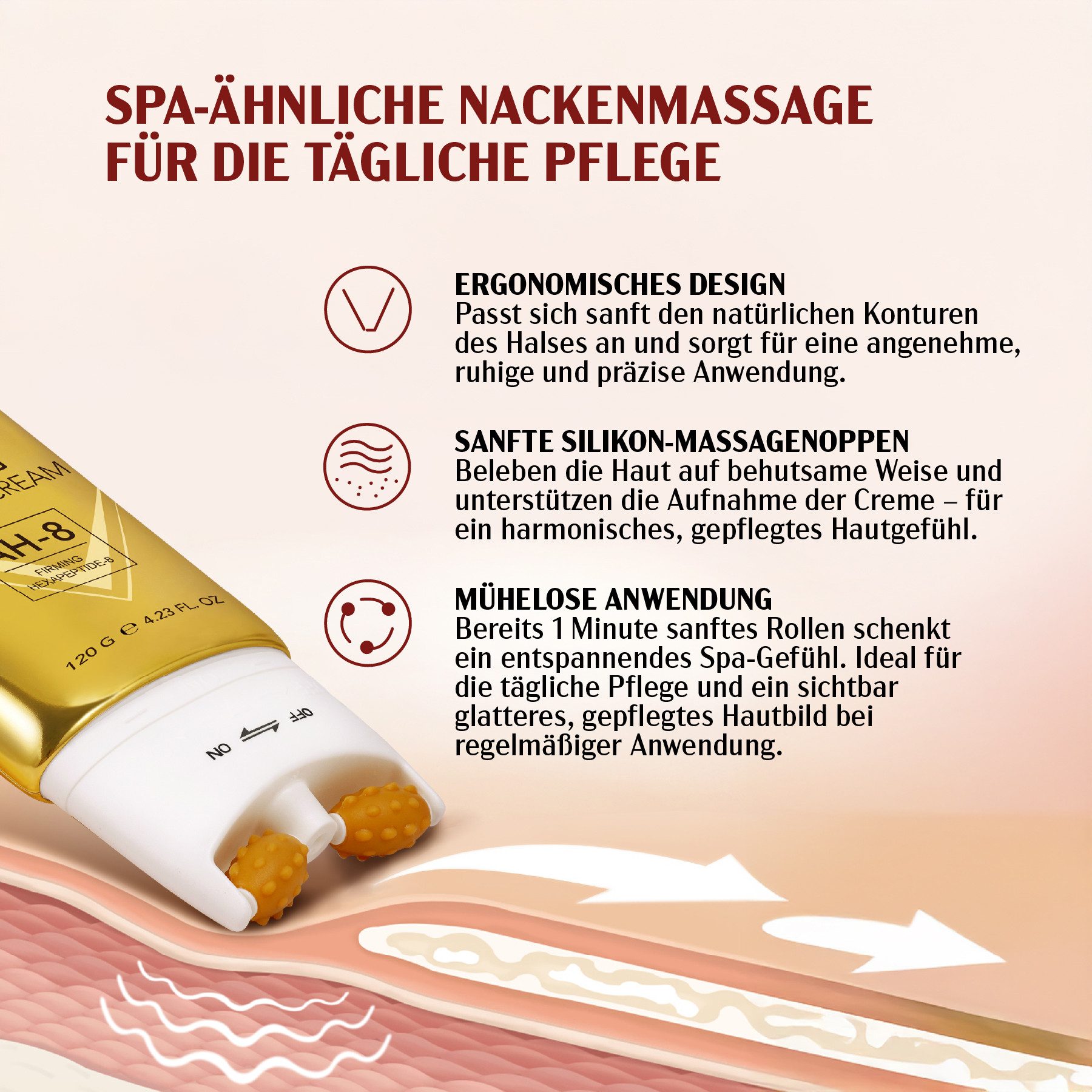 P-Beauty Cosmetic Accessories Tagescreme AH-8 Neck Lift Creme Roller Anti Aging Halscreme mit Hexapeptid-8, 1-tlg., Nackencreme, Tagescreme, Hautpflege, Massage