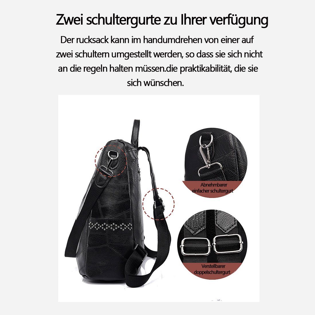 Schoolbag Backpack,Soft Travel Leather Cityrucksack Backpack Damen Fashion Rot HNDSG Shoulder