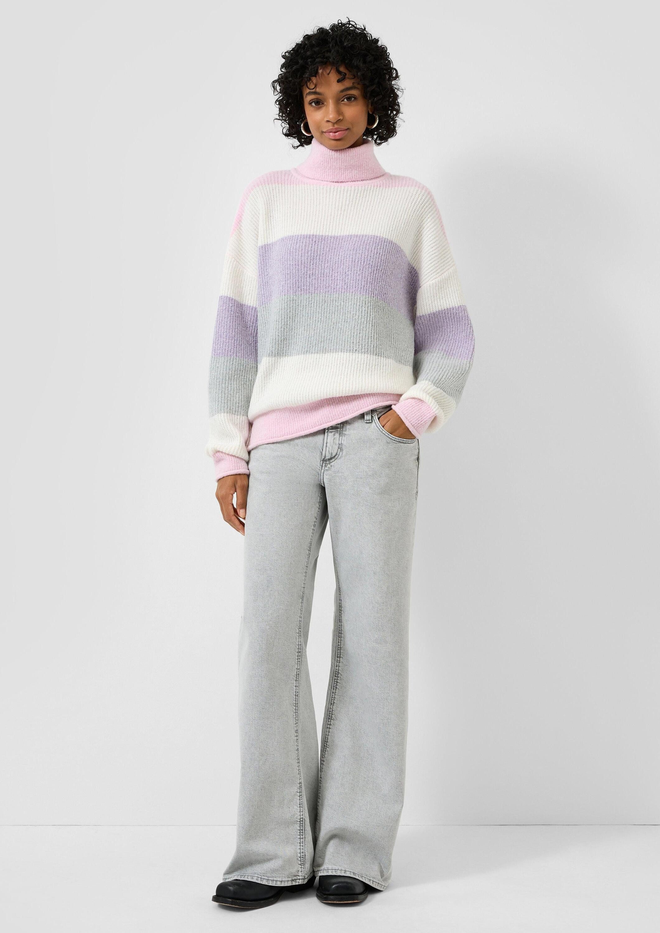 QS Longpullover Strickjacke Rollkragenpullover mit Streifen