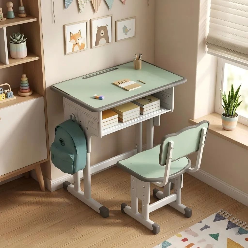 BBG Kinderschreibtisch Höhenverstellbares Kinder Schreibtisch Set mit Stuhl (Ergonomischer Lerntisch 60x40 cm, 4-Stufen Höhenverstellung, Ein Tisch, ein Stuhl), Anti-Rutsch Füße, Schulmöbel für Kinder ab 3 Jahren