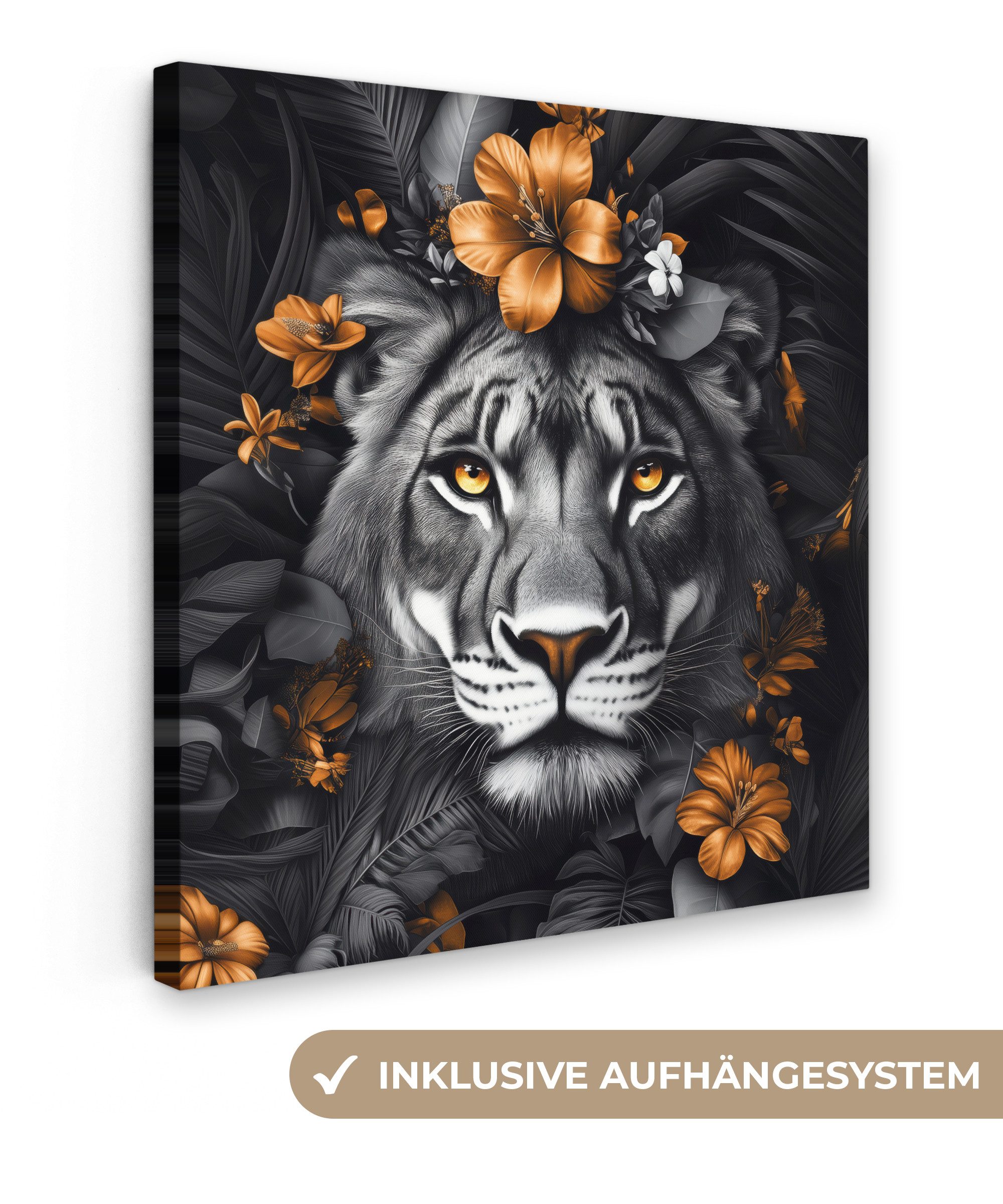 OneMillionCanvasses® Leinwandbild Tiger - Schwarz und günstig online kaufen