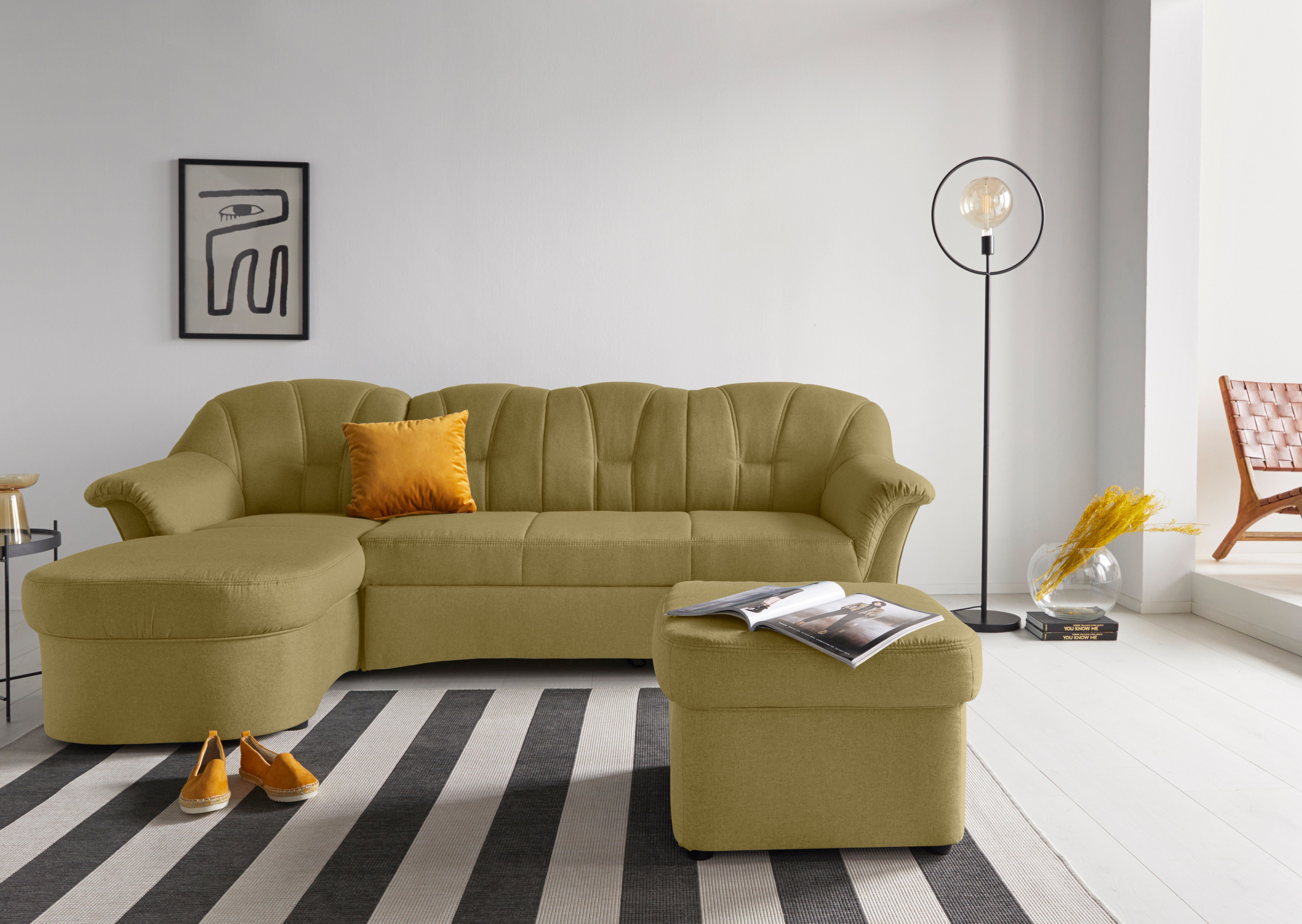 DOMO collection Ecksofa Papenburg, zeitlose Rückensteppung, elegante Formensprache, L-Form, in großer Farbvielfalt, wahlweise mit Bettfunktion