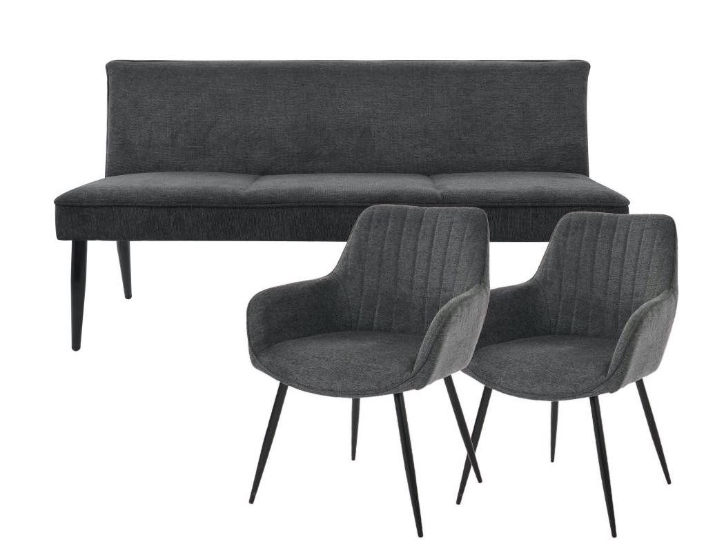 YOZI Sitzbank Sitzbank & Esszimmerstuhl Set, Dunkelgrau, Metallbeine schwarz (3-St)