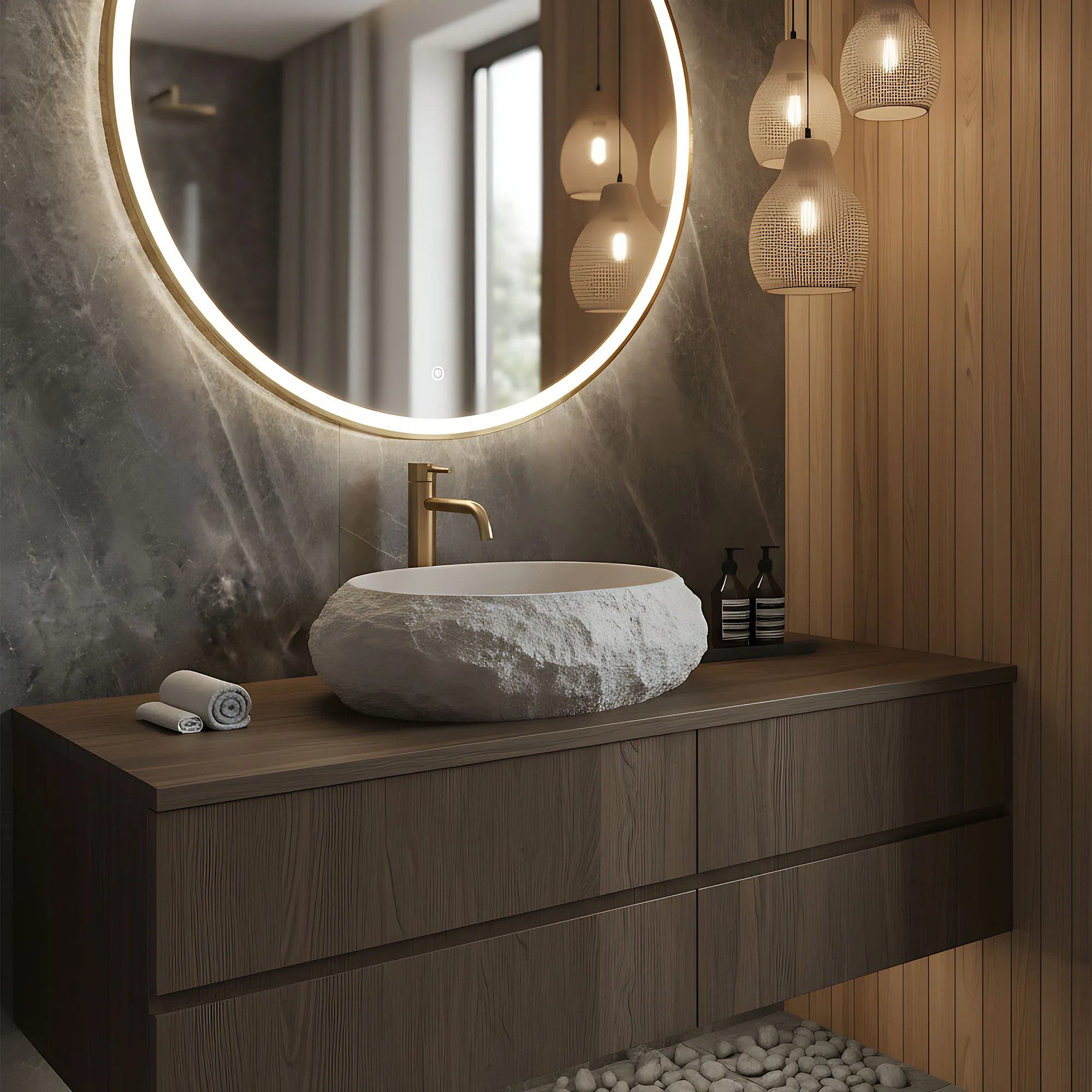 wohnwerk.idee Aufsatzwaschbecken aus Kompositstein, Designer Badwaschbecken 8 Farben – Bild 5 von 5