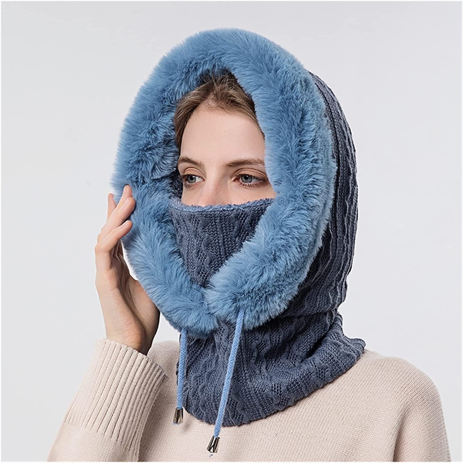 Mütze Mütze blau Schal Winter,Sturmhauben Damen Winddichte Vollgesichtsmaske & Kapuzen XDeer Schal,Mütze Schal Wintermützen,Strickmützen,Warme