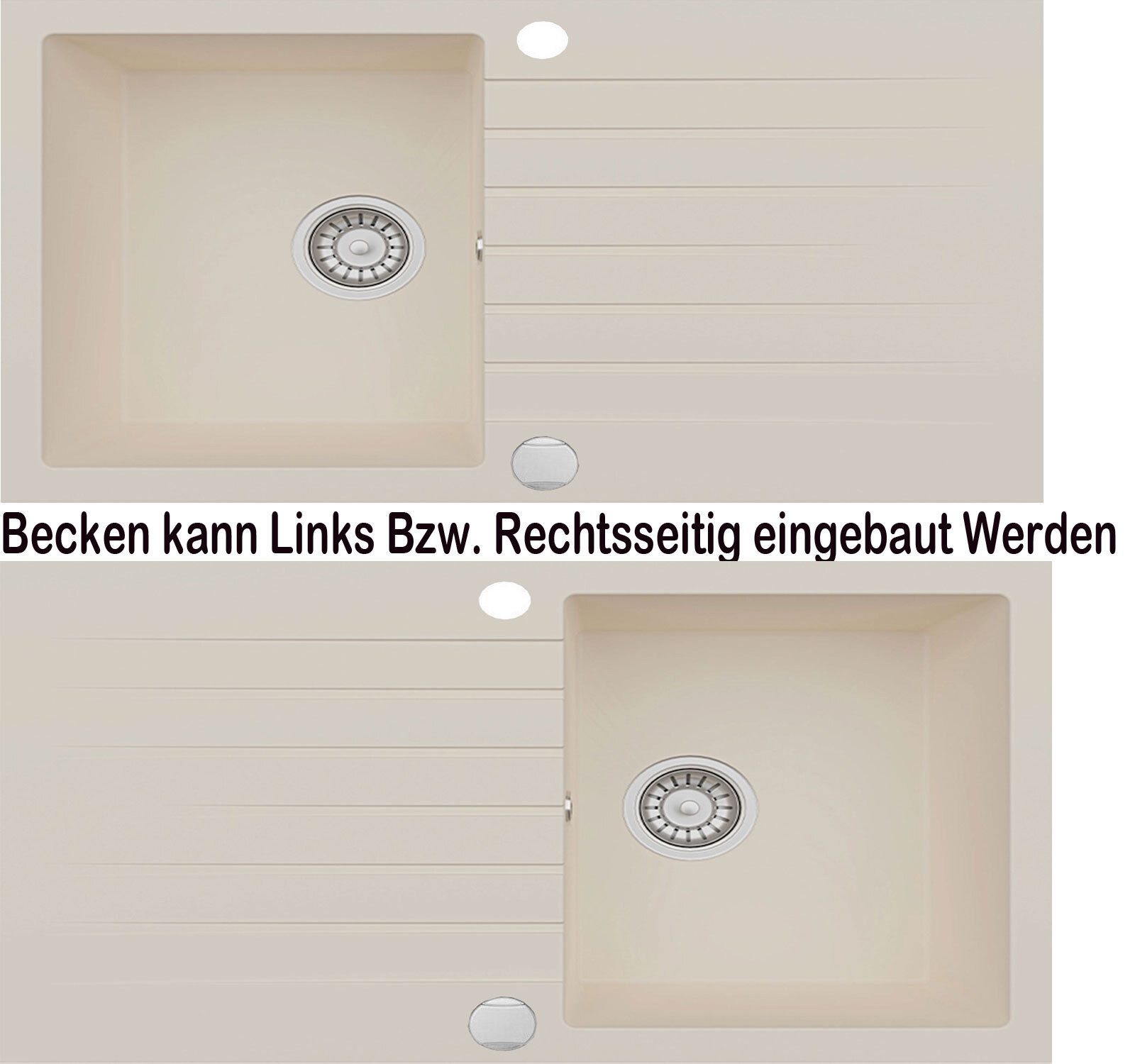 Homeline Küchenspüle Granitspüle Berlinn Schwarz Weiß Beige Grau Küchenspüle 76x44 cm, Eckig, 76/44 cm, (Spar-Set, 3 St., Inklusive Wasserhahn und Ablaufgarnitur), Mehrere Farben