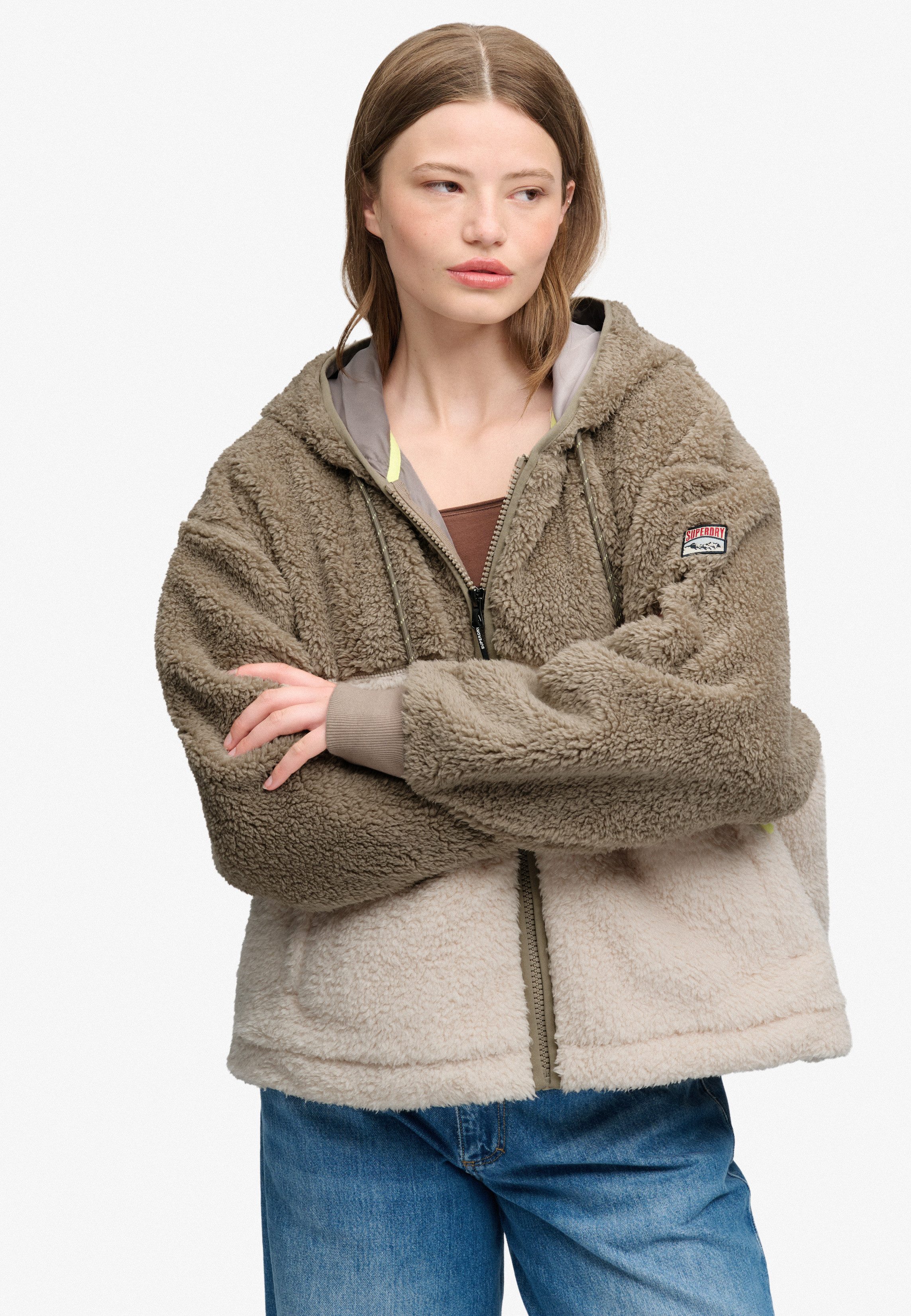 Superdry Kapuzensweatjacke SUPER SOFT ZIPHOOD Kunstfaser, oversize