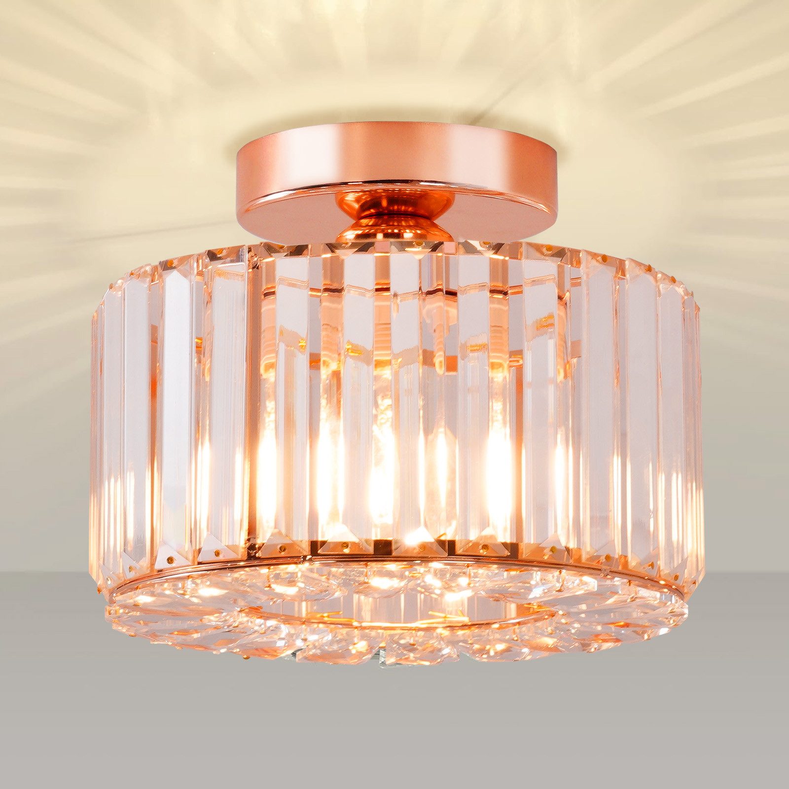 POPOLIC LED Deckenleuchte Moderner Kristalllüster, Deckenleuchte mit Glasschirm, halbaufgesetzte Deckenleuchte E27 für Wohnzimmer, Schlafzimmer, Küche, Esszimmer, Flur, Badezimmer, Eingangsbereich