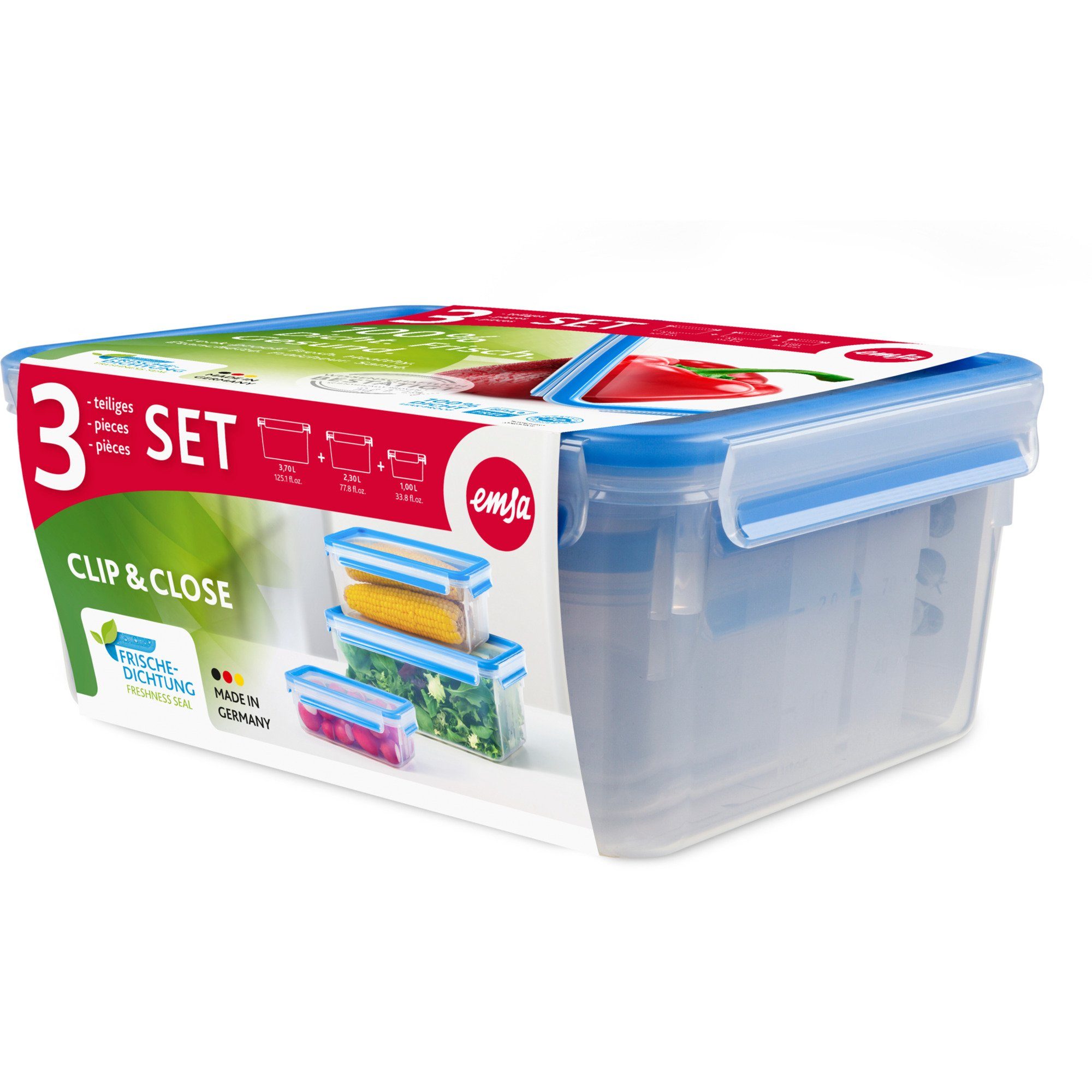 Emsa Lunchbox Emsa CLIP & CLOSE Frischhaltedosen-Set, 3-teilig