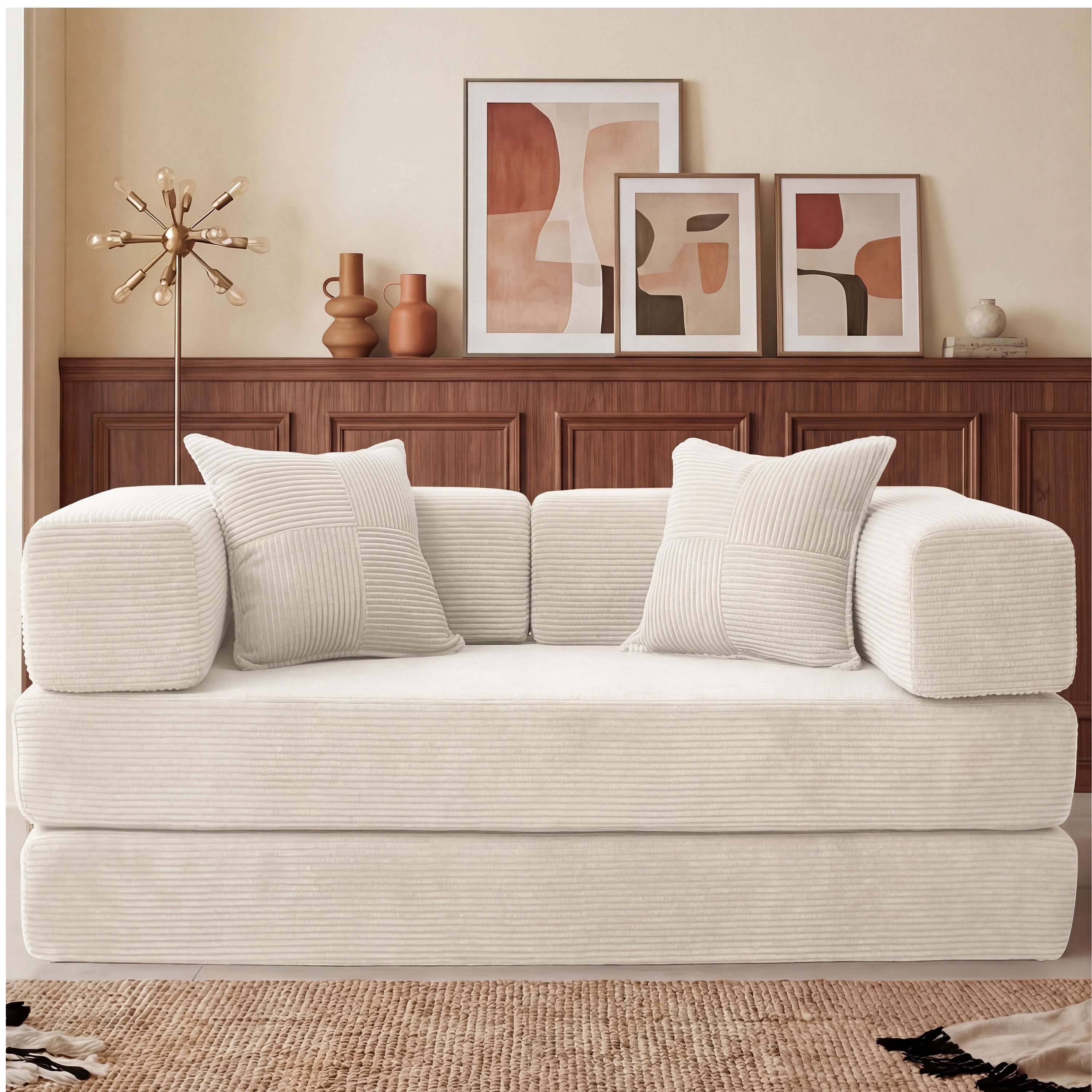 Vipbear Sofa 5-in-1 Wandelsofa aus Cord, Modulares Bodensofa, 1 Teile, montagefrei, Beige