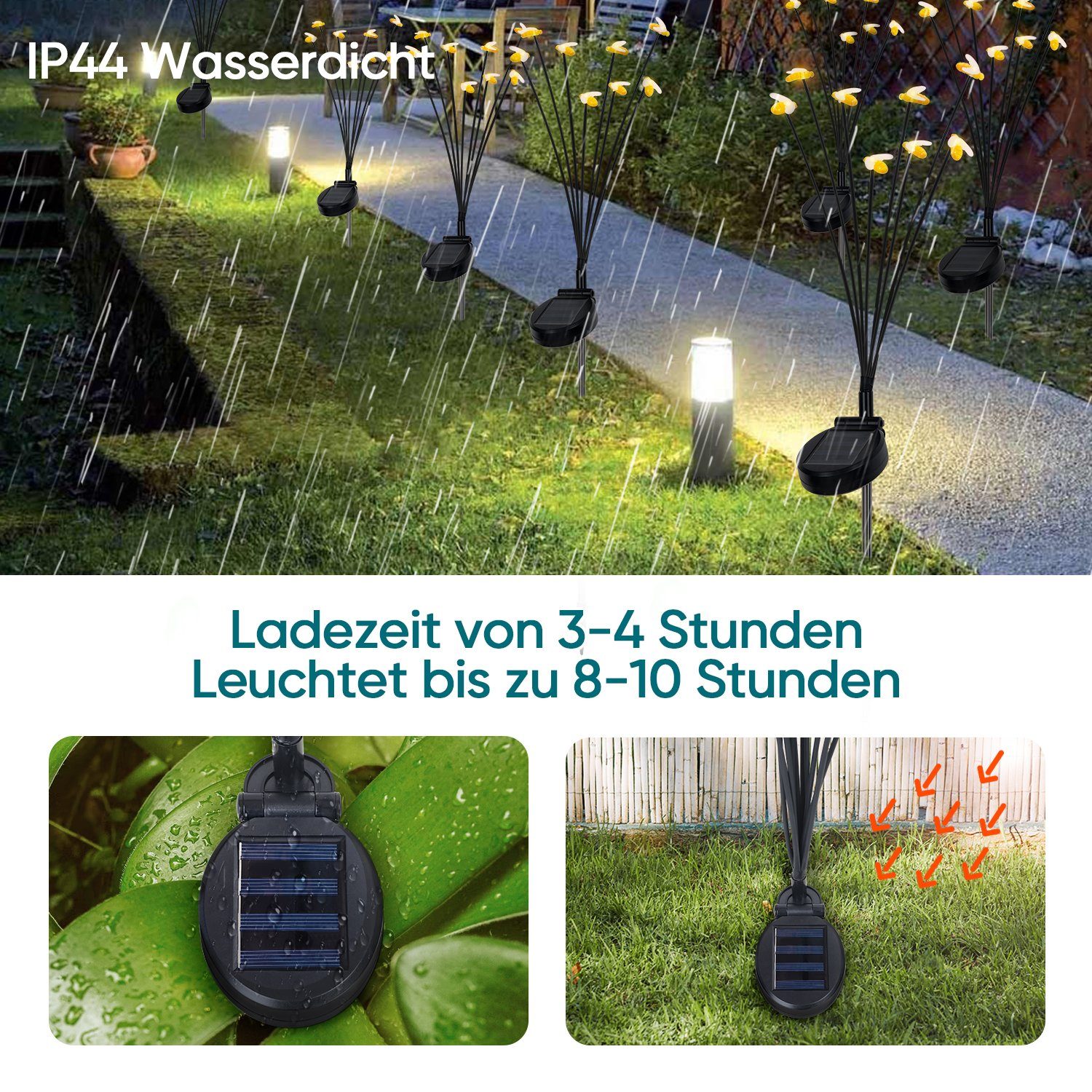 Warmweiß, Garten Beleuchtung 8 Automatische LED Modi, Solarleuchten Set integriert, fest LED, Solar LED Lampen, Gartendeko Gartenbeleuchtung mit 2 Salcar Solarleuchte 2er Stehend