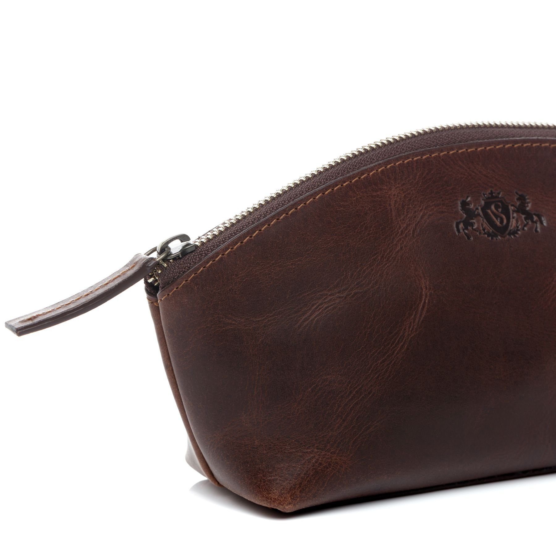 SID & VAIN Kulturbeutel echt Leder Kosmetiktasche groß Ledertasche braun ABBY, Kosmetiktasche echt Leder Damen, Kosmetiktäschchen braun-cognac