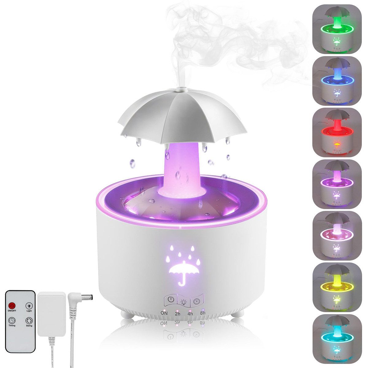 Luftbefeuchter Rotierender Regenschirm Luftreiniger mit 7-Farben LED & Aromatherapie