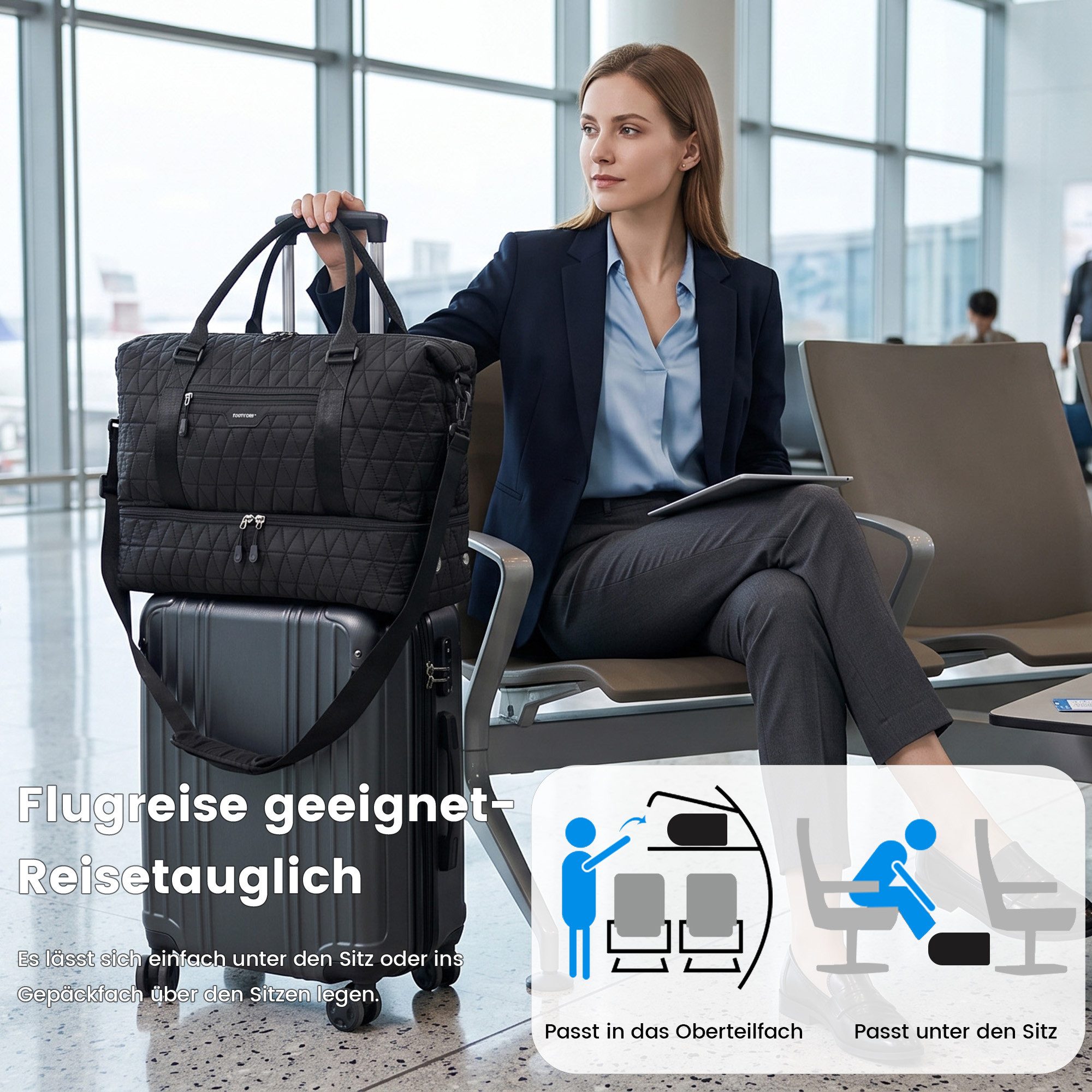 TANTOMI Reisetasche 3-Tlg Set Reisetasche Groß, Weekender Handgepäck Tasche (Erweiterbares Weekender Bag mit Nassfach), Leichte Travel Bag mit Schuhfach Kulturb – Bild 2 von 5