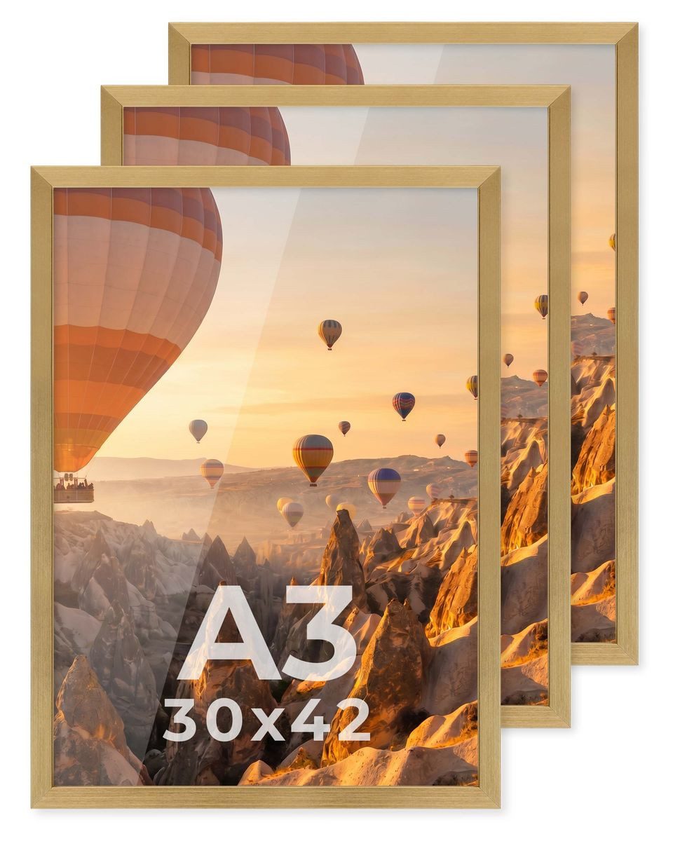 PHOTOLINI Bilderrahmen 3er Set modern mit bruchsicherem Acrylglas, Holz MDF, Fotos & Poster, für 3 Bilder (3er Set), Posterrahmen A3 30x42 cm zum Aufhängen