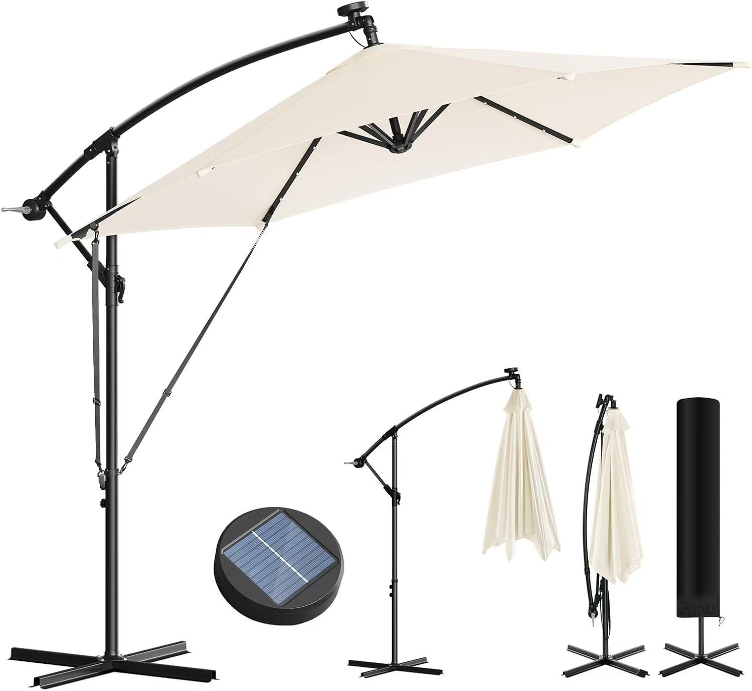Woltu Sonnenschirm, mit Solar-LED-Beleuchtung, Sonnenschutz 360° drehbar