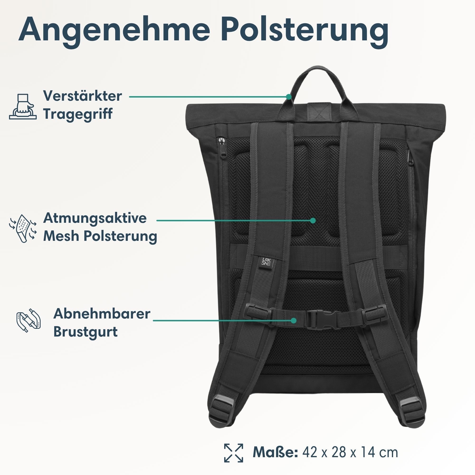 LARKSON Cityrucksack Janne Tagesrucksack 14-17 Liter für Damen & Herren (1-tlg), Flexible Größe, Gepolstertes Laptopfach, Wasserabweisend
