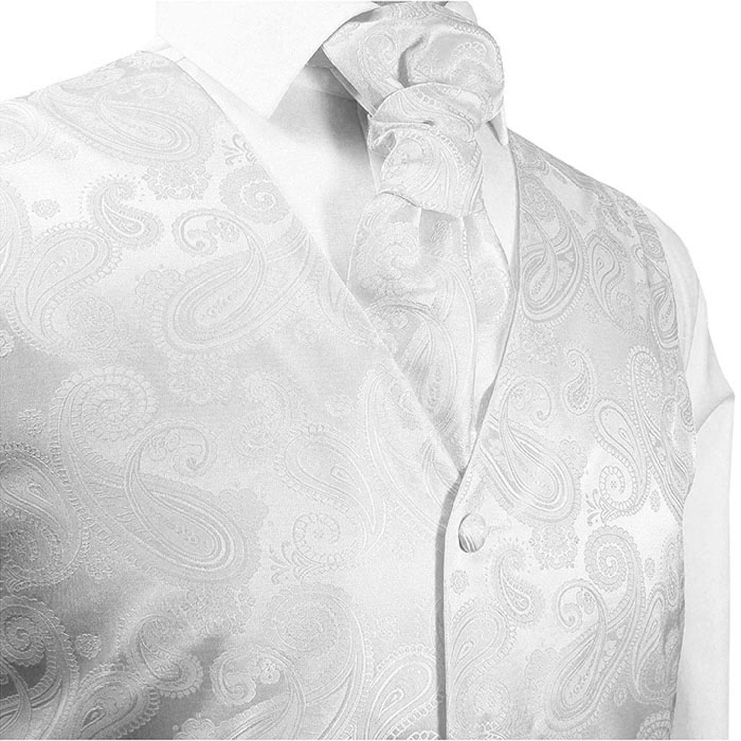 Paul Malone Anzugweste Herren Hochzeitsweste mit Plastron Set 2tlg paisley - Bräutigam (Set, 2-tlg., mit Weste und Plastron) weiß V17, Gr. 48 (XS)