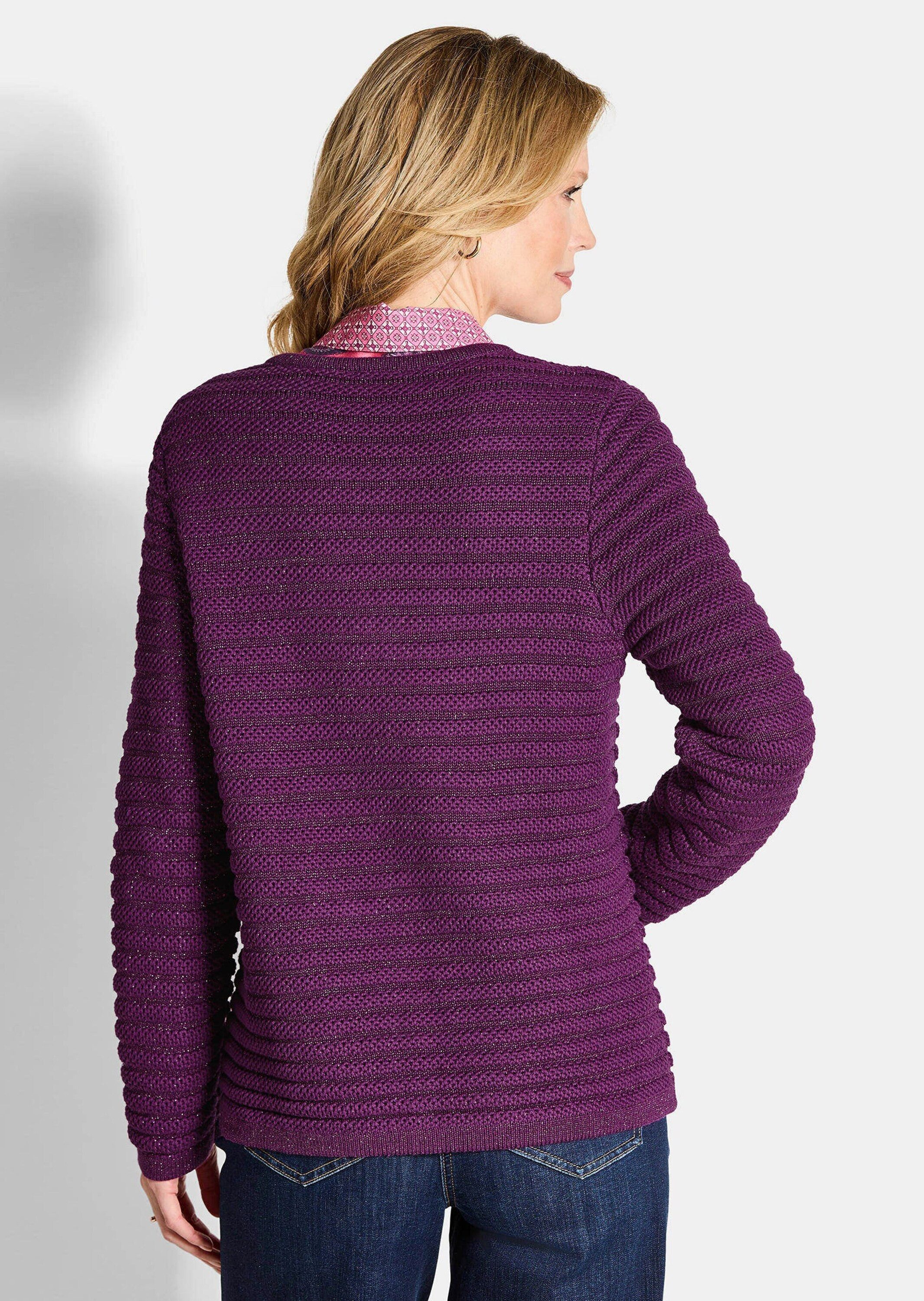 GOLDNER Strickjacke Elegante Strickjacke mit Lurex, Langarm Cardigan in Rippenstruktur mit Rundhals, tonigen Knöpfe, Glanzeffekt