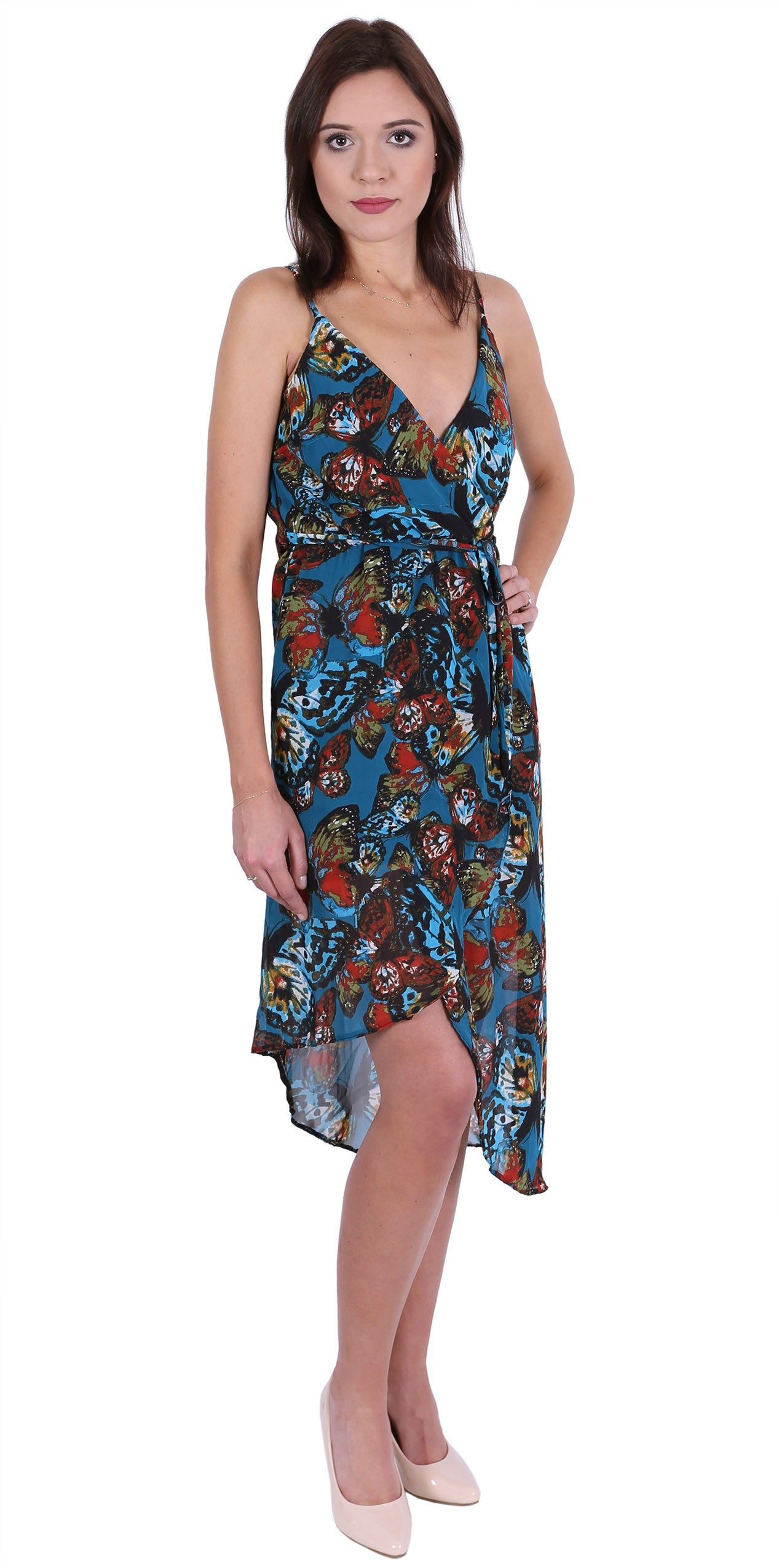 Sarcia.eu Sommerkleid John Zack Leichtes, türkisfarbiges Kleid, Schmetterlingen gemustert S