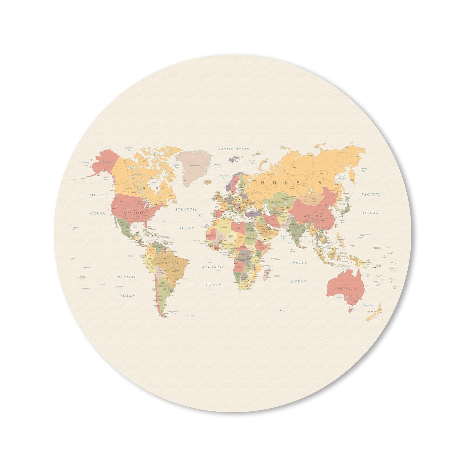 MuchoWow Mauspad Weltkarte - Realistisch - Beige (1-St), Büro für Tastatur und Maus, Mousepad Gaming, Rund 20x20 cm