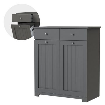 ML-DESIGN Wäscheschrank Wäschekorb mit 2 ausklappbaren Wäschesäcken aus MDF Badschrank 75x37x90 cm Grau mit 2 Schubladen Wäschebox Badmöbel