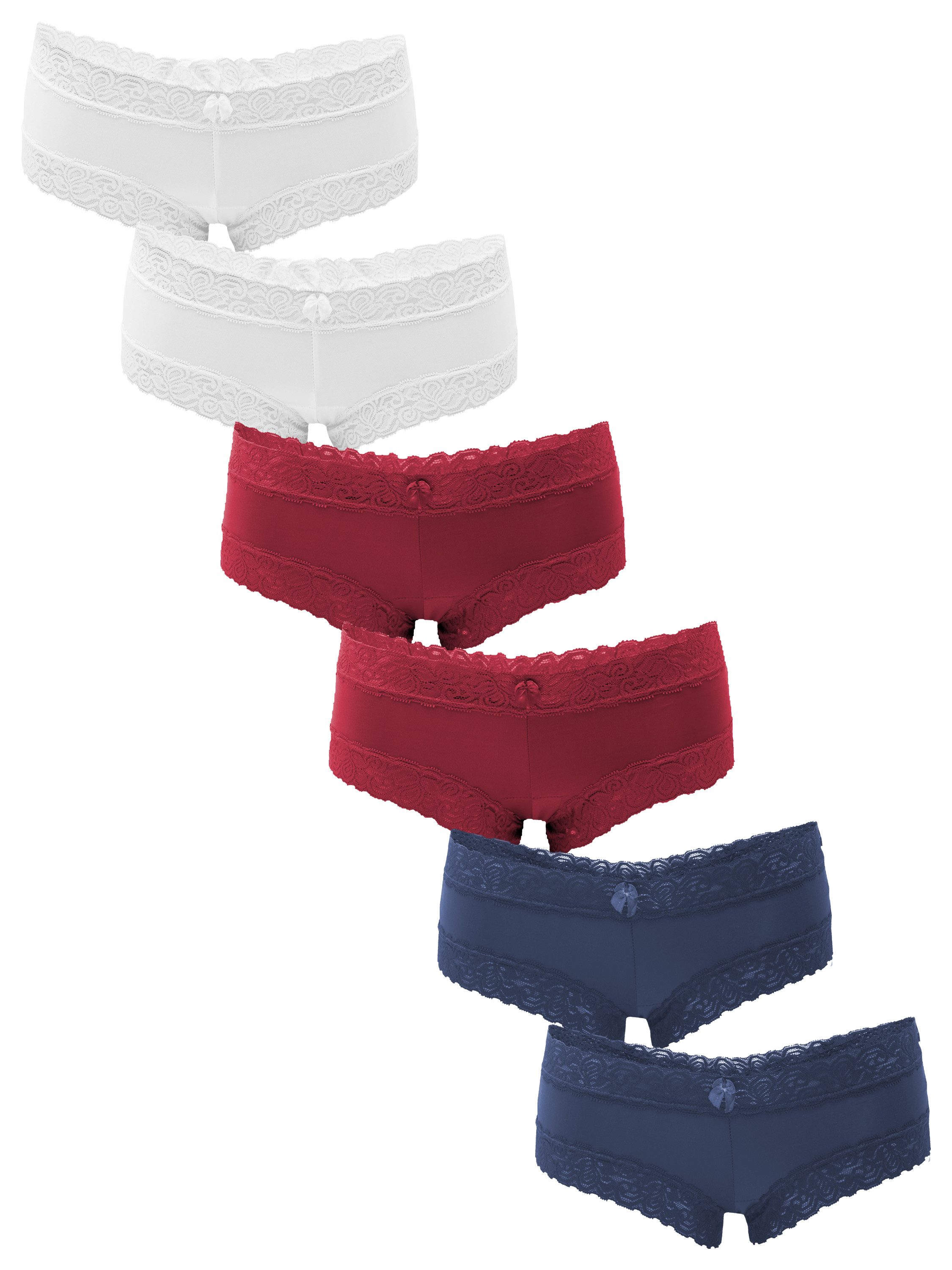 Fabio Farini Hipster Damen Unterwäsche - Frauen Підштанники Panty Slip (Packung, 6-St) mit floraler Spitze und Schleifchen