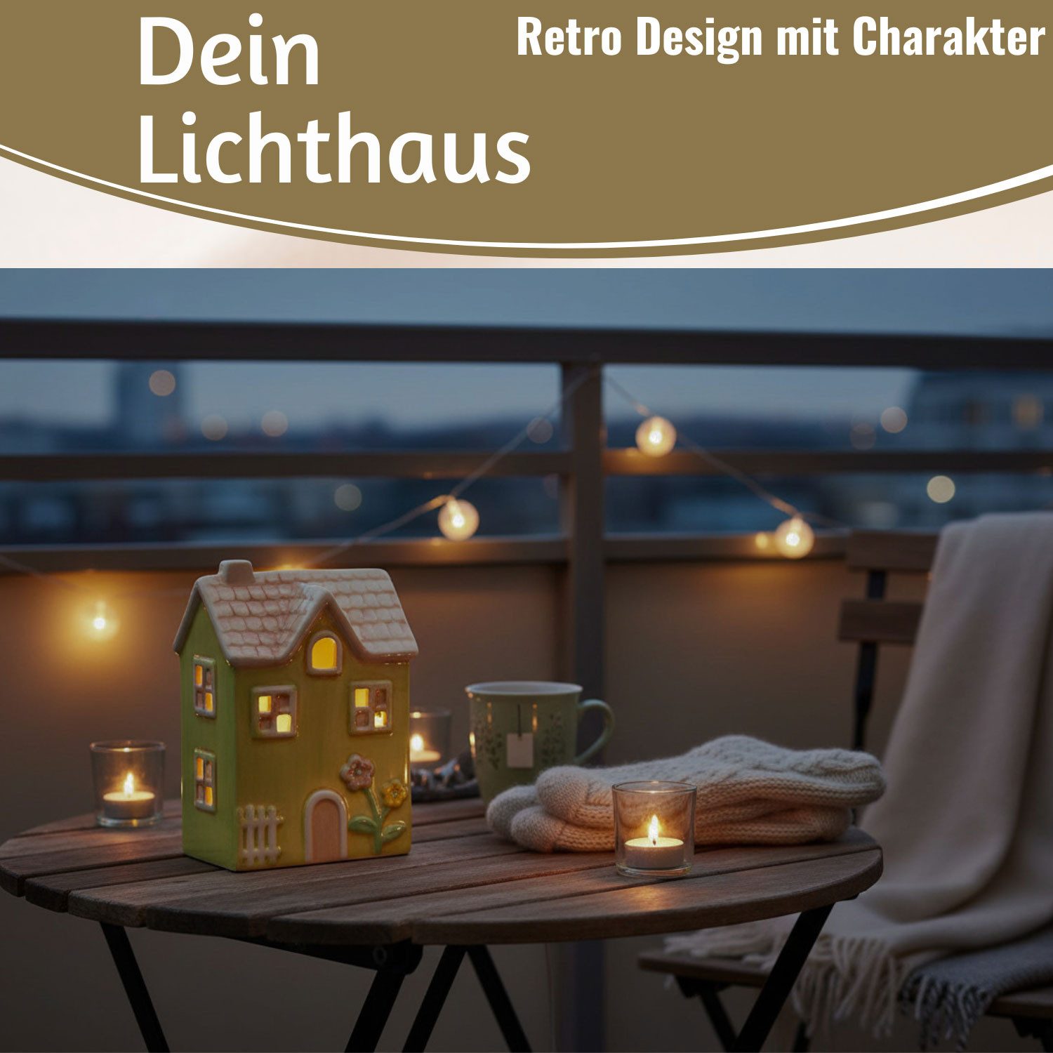 LS-LebenStil Teelichthalter LED Lichterhaus Nyhavn 19cm Grün Keramik Fachwerkhaus Leuchthaus (LED beleuchtetes Windlicht, dänisches Fachwerkhaus, 1 St., Lichterhaus Lichterhäuschen Garten Balkon Deko), Deko Hochzeit Ostern Weihnachten Konfirmation