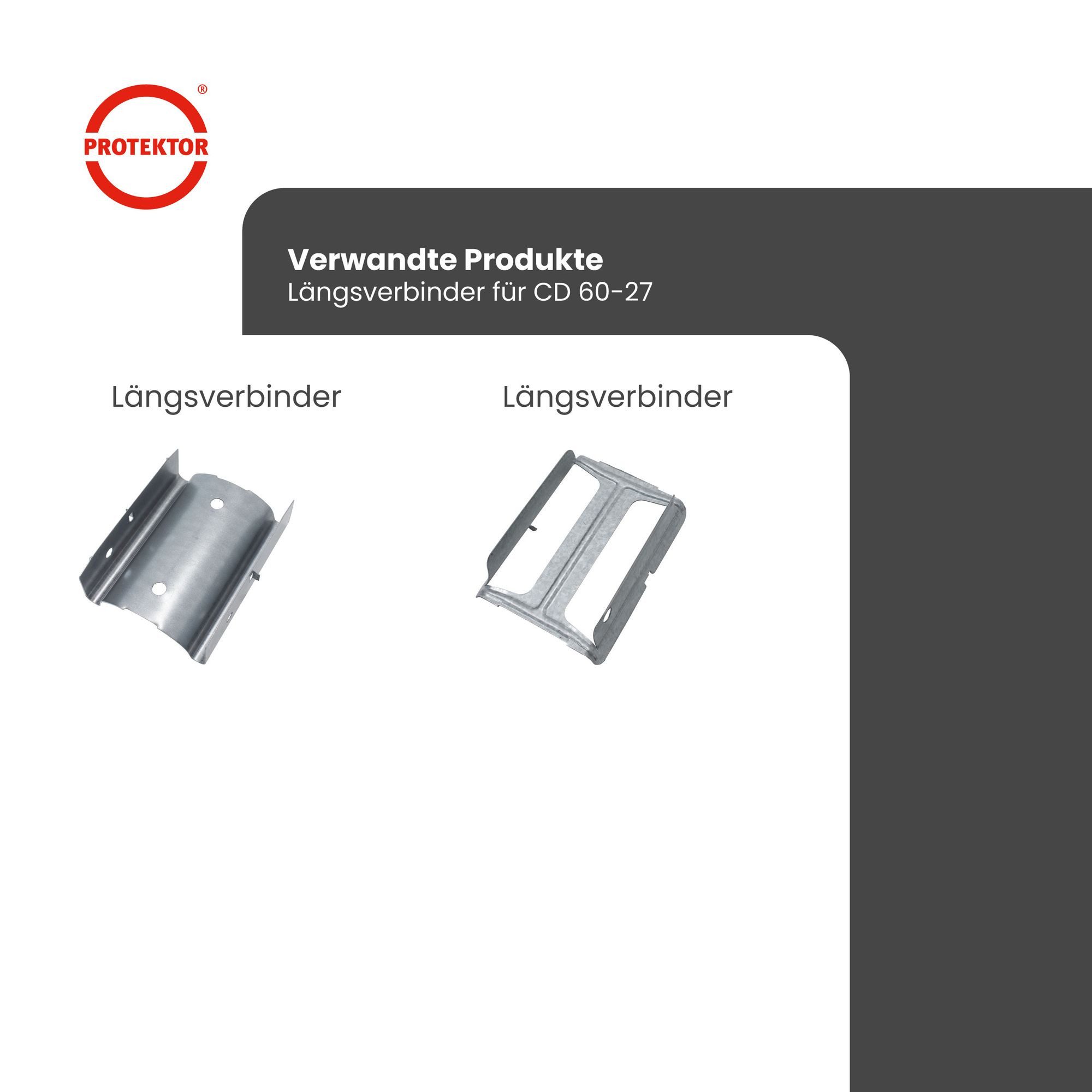 PROTEKTOR Profil Längsverbinder CD Profil (100 Stück, silber, 100-St), Für CD-Profil 60/27, Qualität Made in Germany