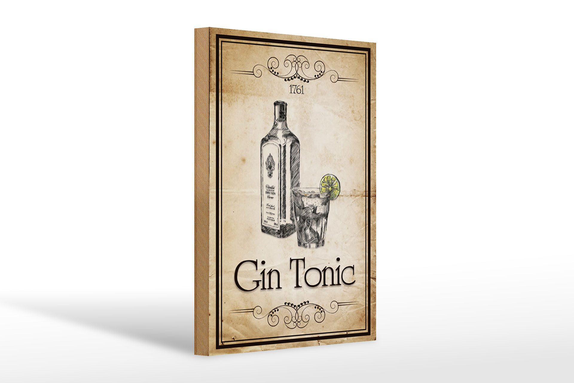 Holzbild 20x30cm 1761 Gin tonic Retro