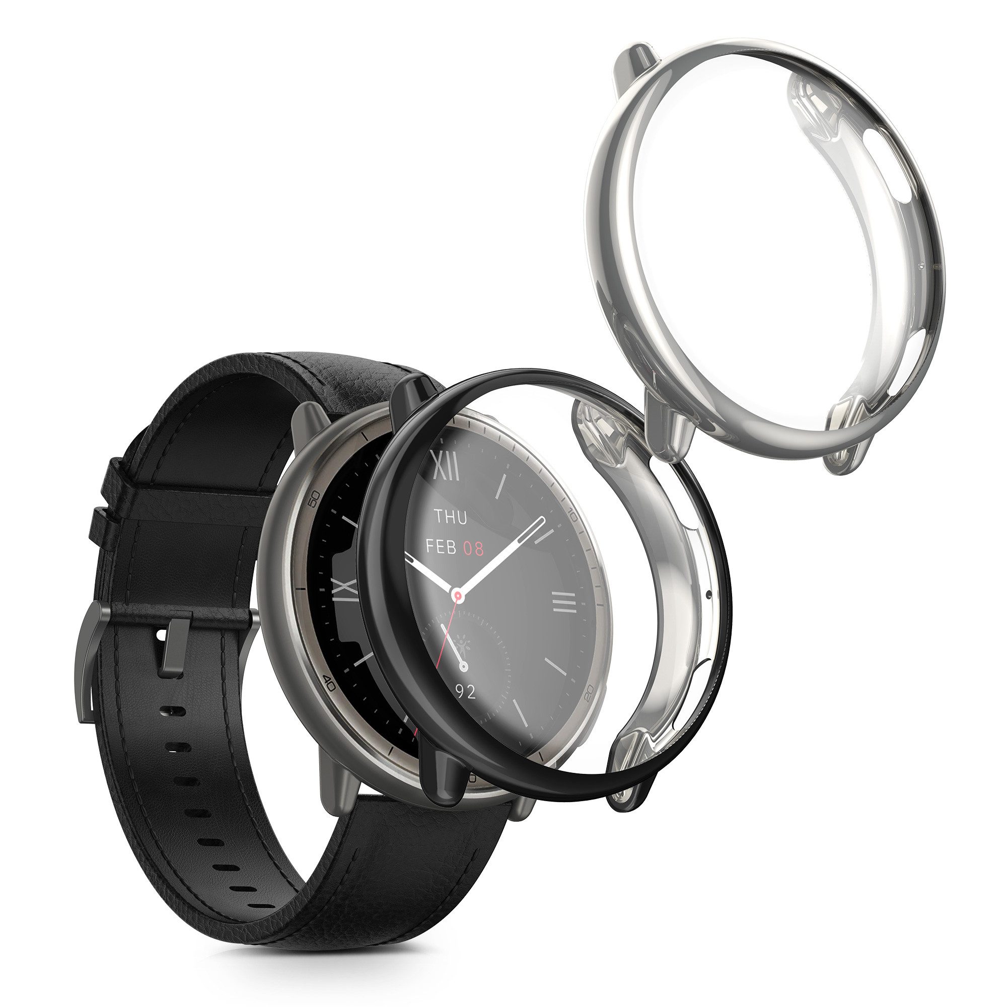 kwmobile 2x Silikon Hülle für Amazfit Active2 (A2437) Smartwatch, 2-tlg., Schutzhülle Fullbody Display Cover Set aus Silikon