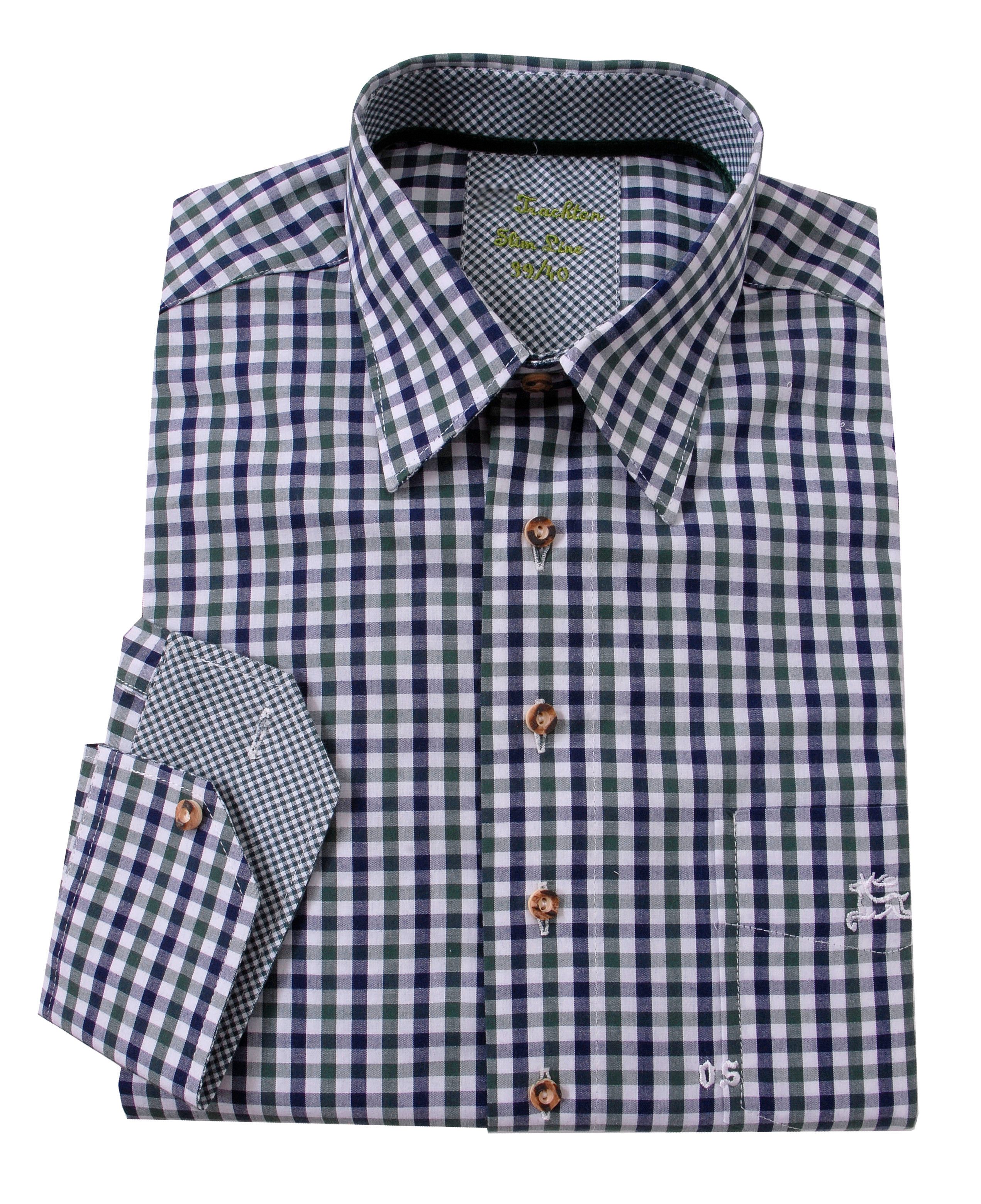 Moschen-Bayern Trachtenhemd Trachtenhemd SLIM FIT Herren kariert Karo Wiesnhemd Langarm Blau Grün