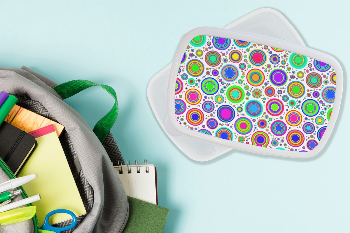 Kreis, Lunchbox Brotbox MuchoWow (2-tlg), Jungs - Kunststoff, für und Kinder Erwachsene, und Mädchen Muster - für Brotdose, Punkte weiß