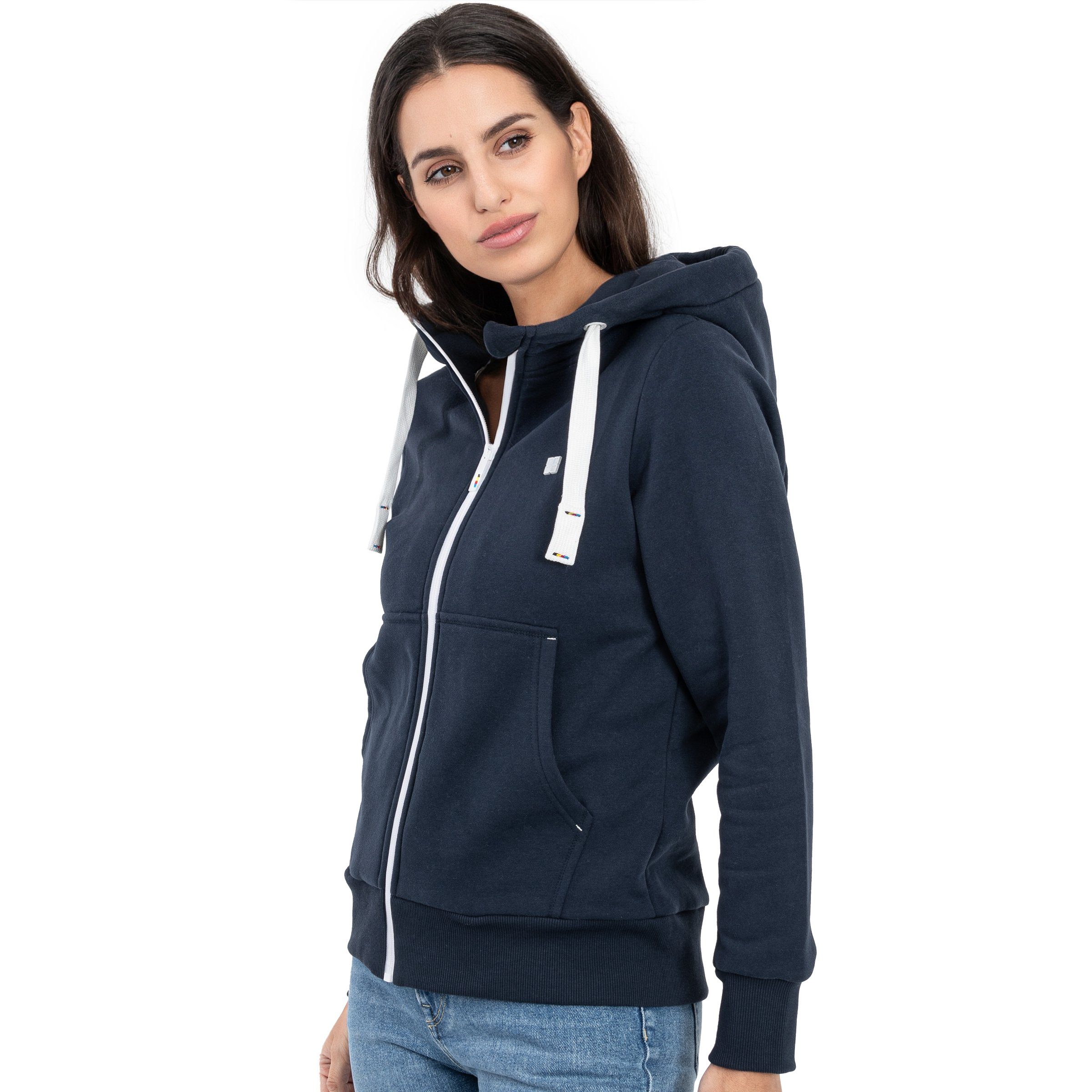 weiche DEPROC Kängurutasche navy mit Kapuzensweatjacke Active Fleecejacke FinjaCMYK II