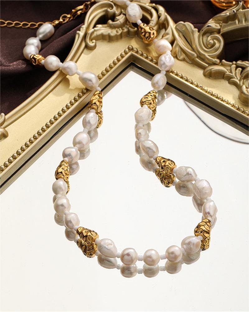 Süßwasserperlen Rouemi Perlenkette Vintage Damen Collier Perlenkette Elegante Halskette,