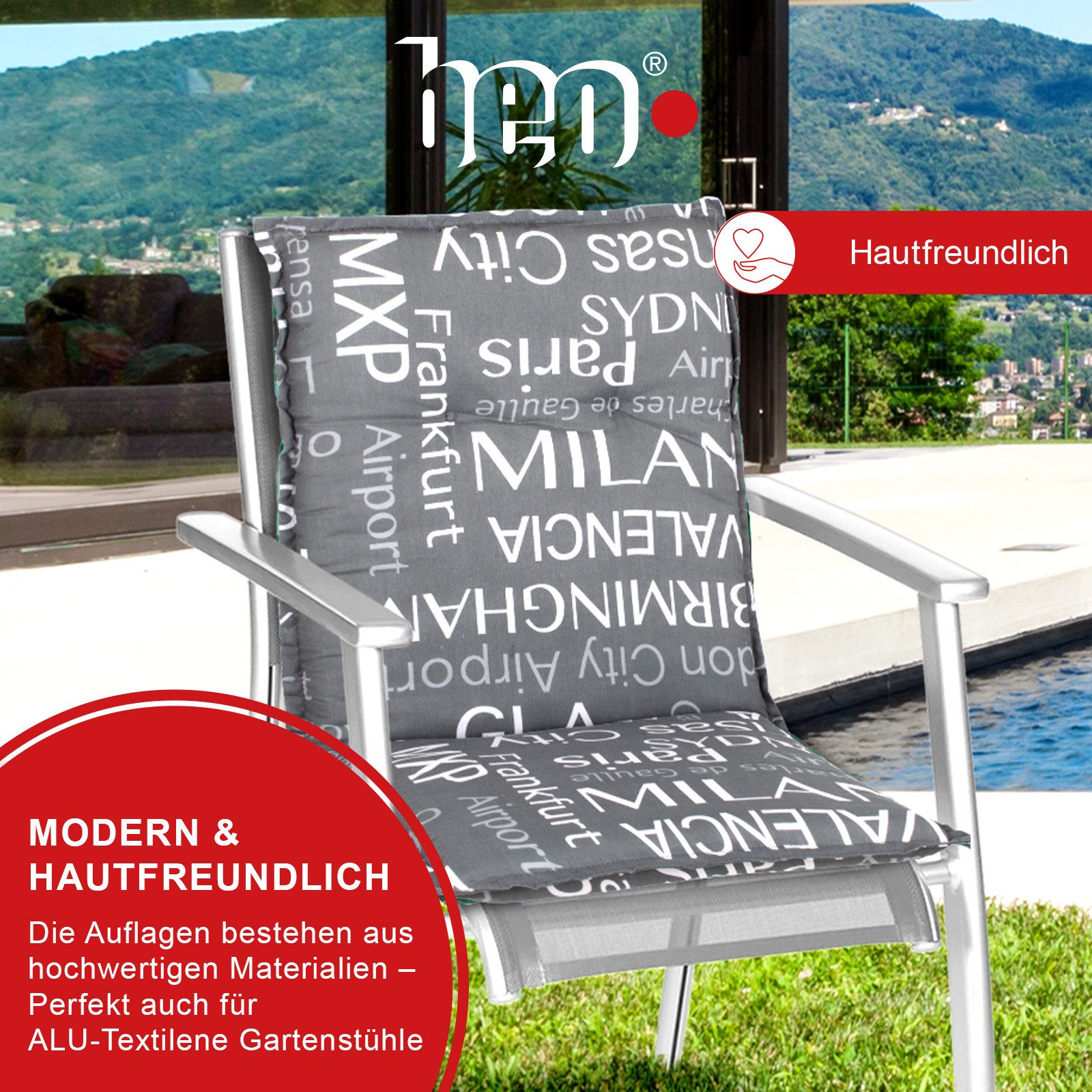 beo Polsterauflage Saumauflage Niedriglehner Barcelona im Set, (Set), Gartenstuhlauflage, Sitzauflage, Sitzkissen Outdoor, 101x50x6 cm