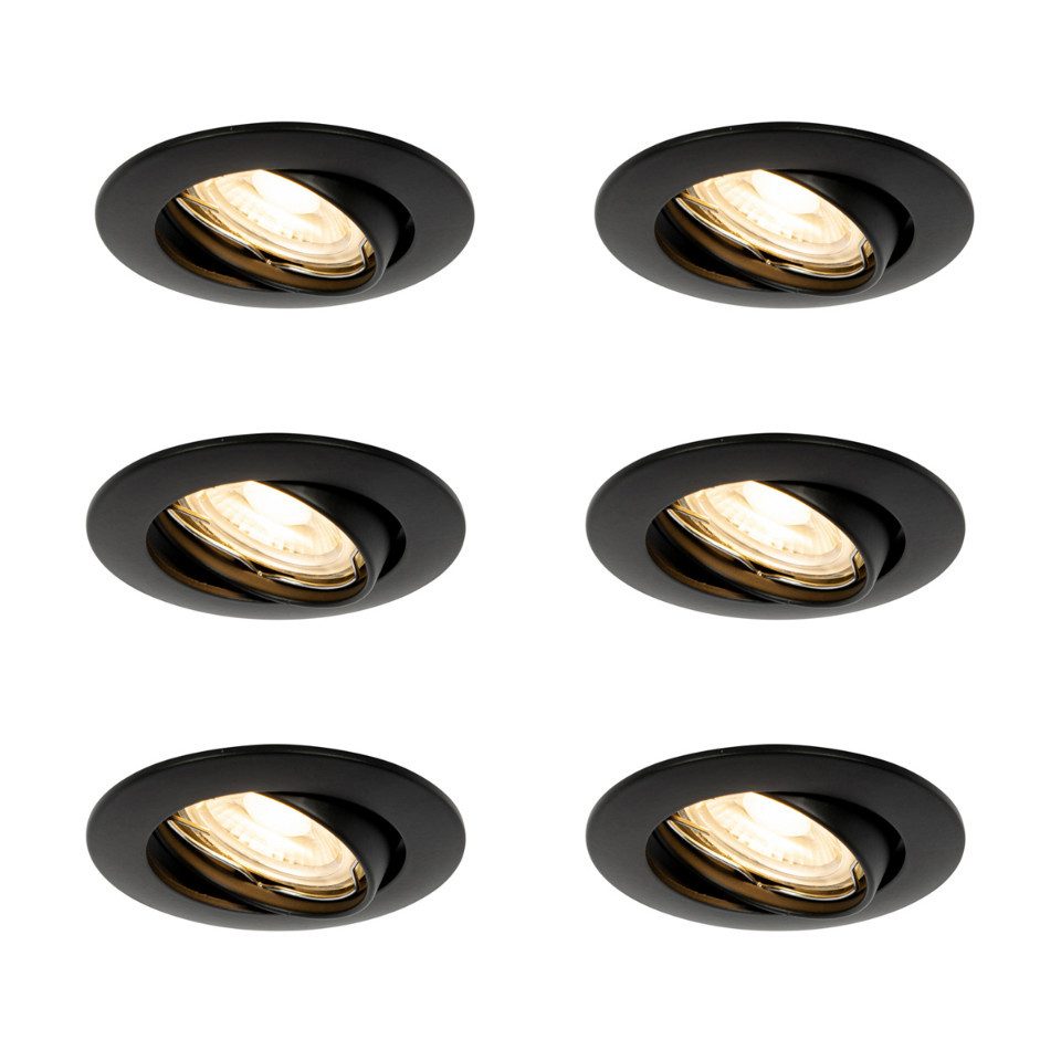 Qazqa LED Einbaustrahler Edu, ohne Leuchtmittel, GU10, Schwarz, Modern, Stahl, 6-flammig