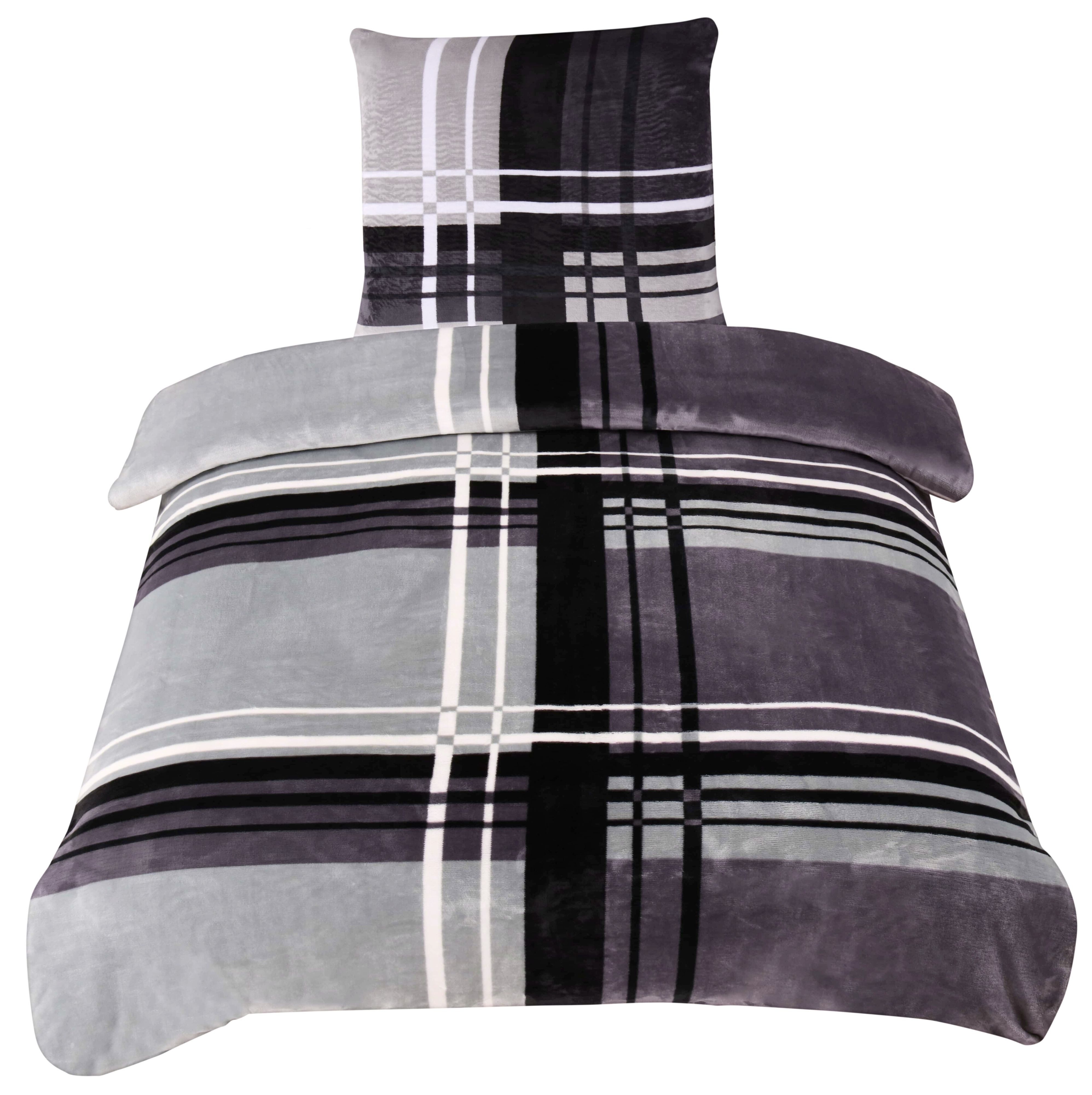 One Home Bettwäsche Winter Cashmere Touch Adzo, Fleece, 2 teilig, gestreift grafisch, flauschig warmes Teddy Plüsch Normalgröße