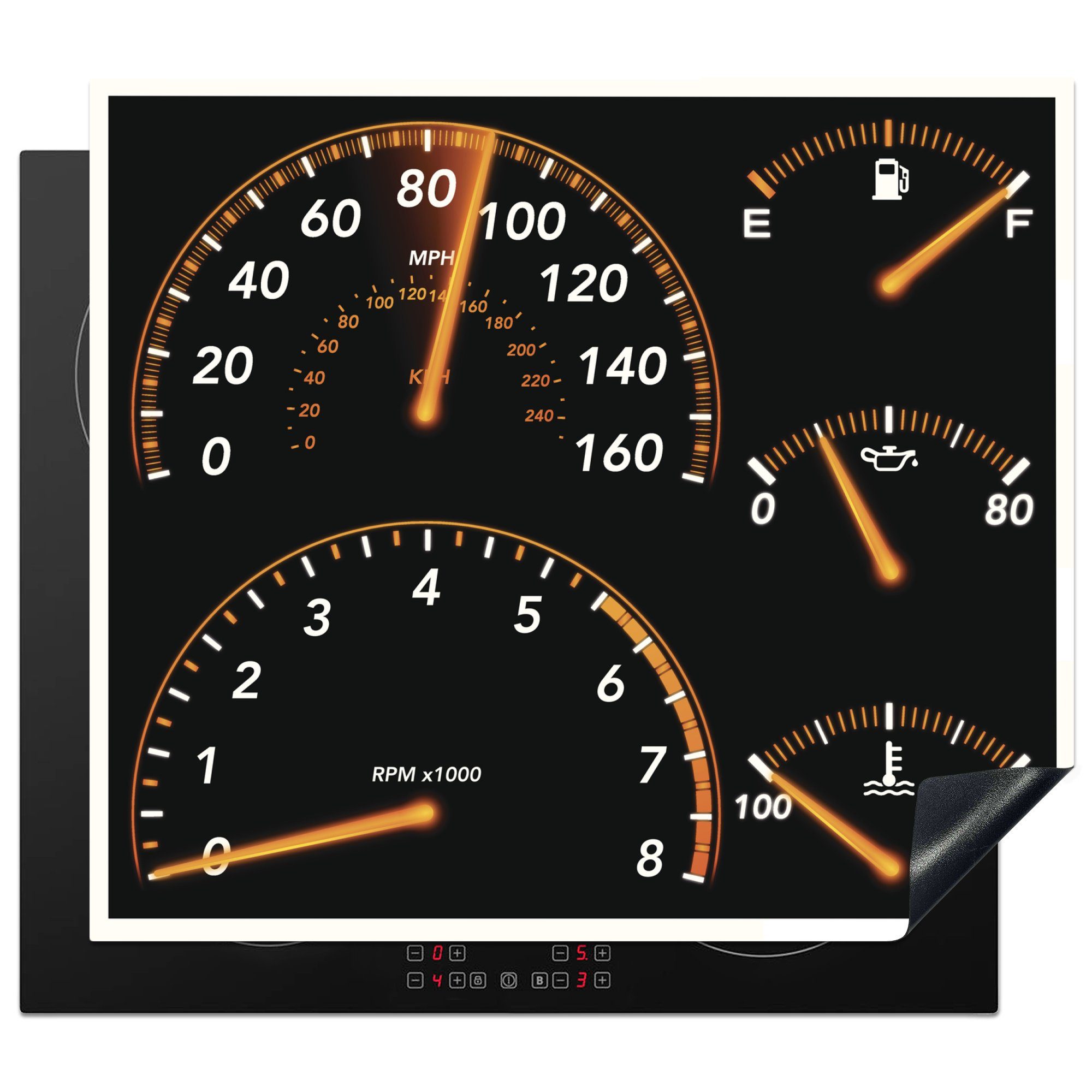 MuchoWow Herdblende-/Abdeckplatte Detaillierte Autometer. EPS 10-Datei. Transparenz, die zur, Vinyl, (1 tlg), 60x52 cm, Mobile Arbeitsfläche nutzbar, Ceranfeldabdeckung