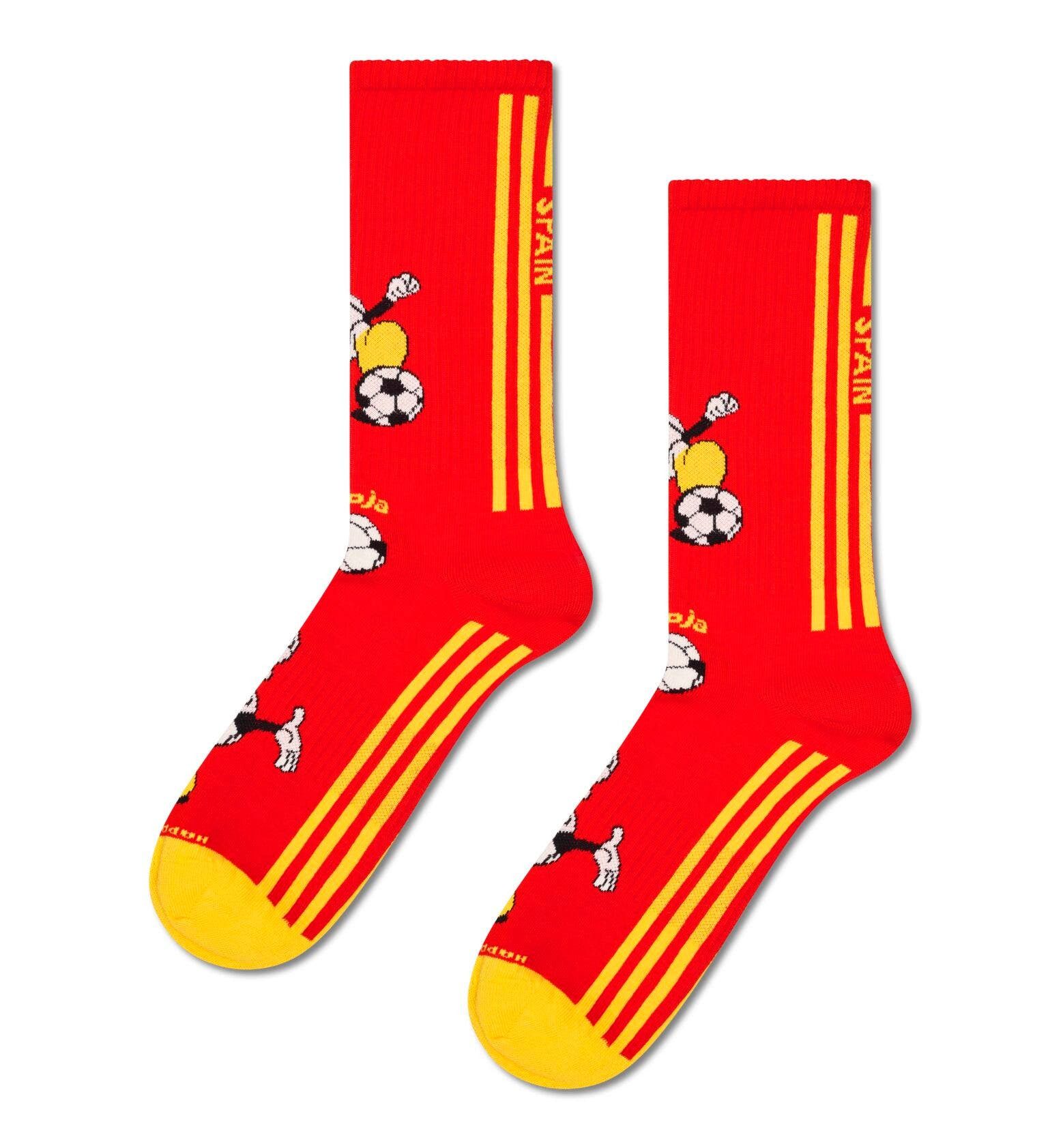 Happy Socks Socken Tagessocke Crew Team Spain Football Sneaker rot/gelb - 1 Paar