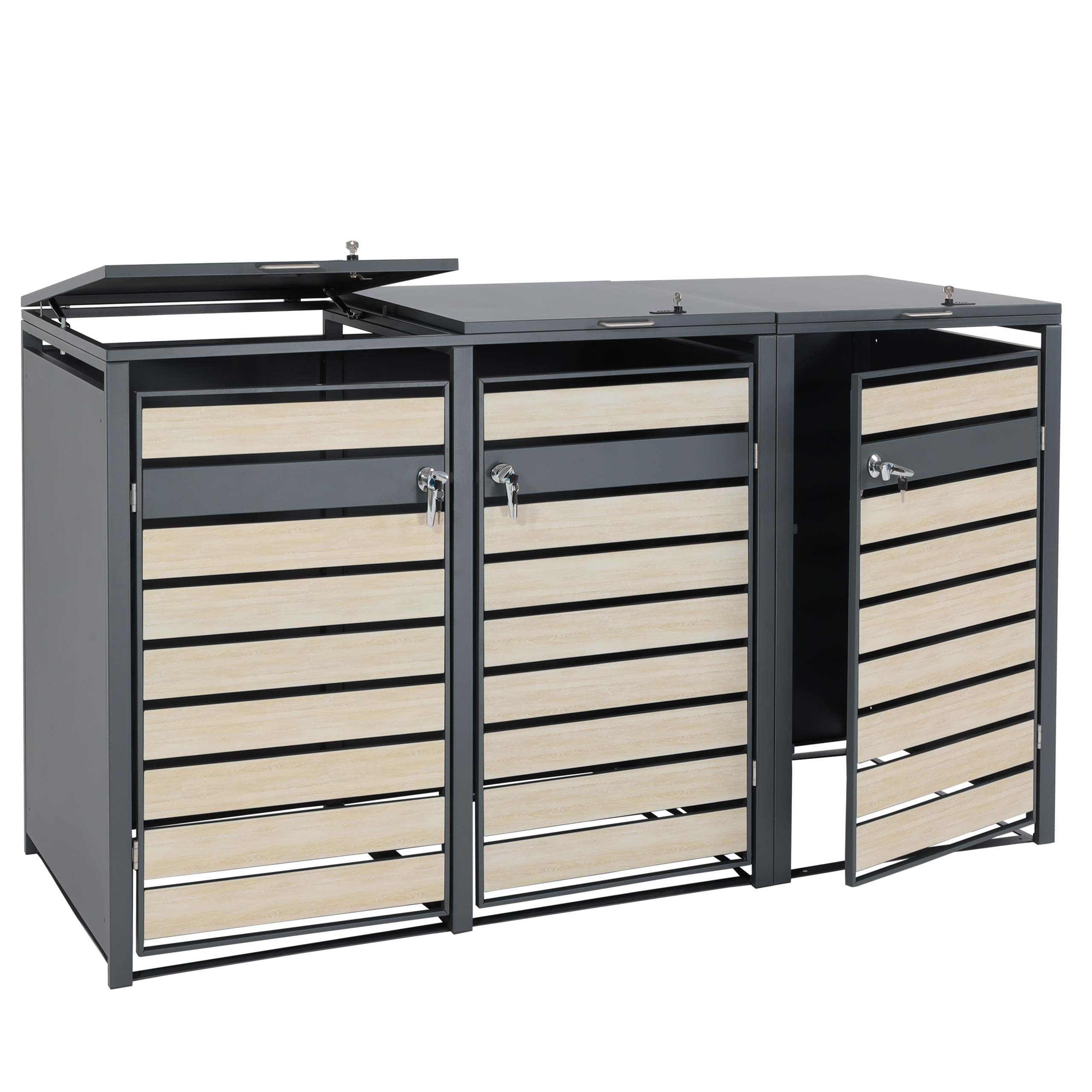 MCW Mülltonnenbox MCW-J81-3-6 (1 St), UV-beständig, Praktische Einhand-Bedienung