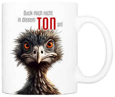 Cadouri Tasse GUCK MICH NICHT Bürotasse, Kaffeetasse mit Spruch - Geschenk, Keramik, humorvolle Tasse, beidseitig bedruckt, handgefertigt, 330 ml