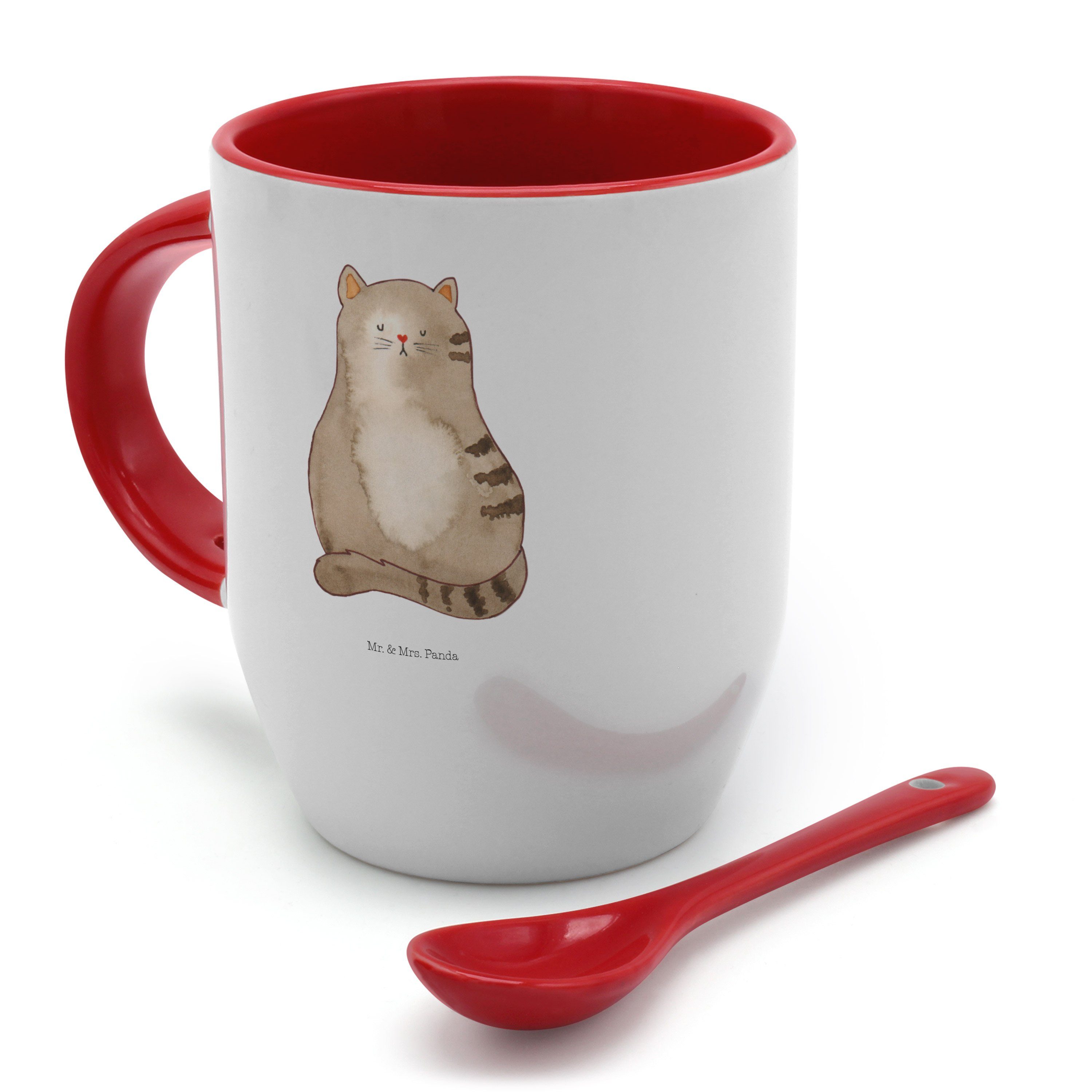 & Kaffeebecher, Mrs. Weiß Tasse Tasse Keramik Löffel, mit Mr. - Katze Geschenk, Kate, - sitzend Panda