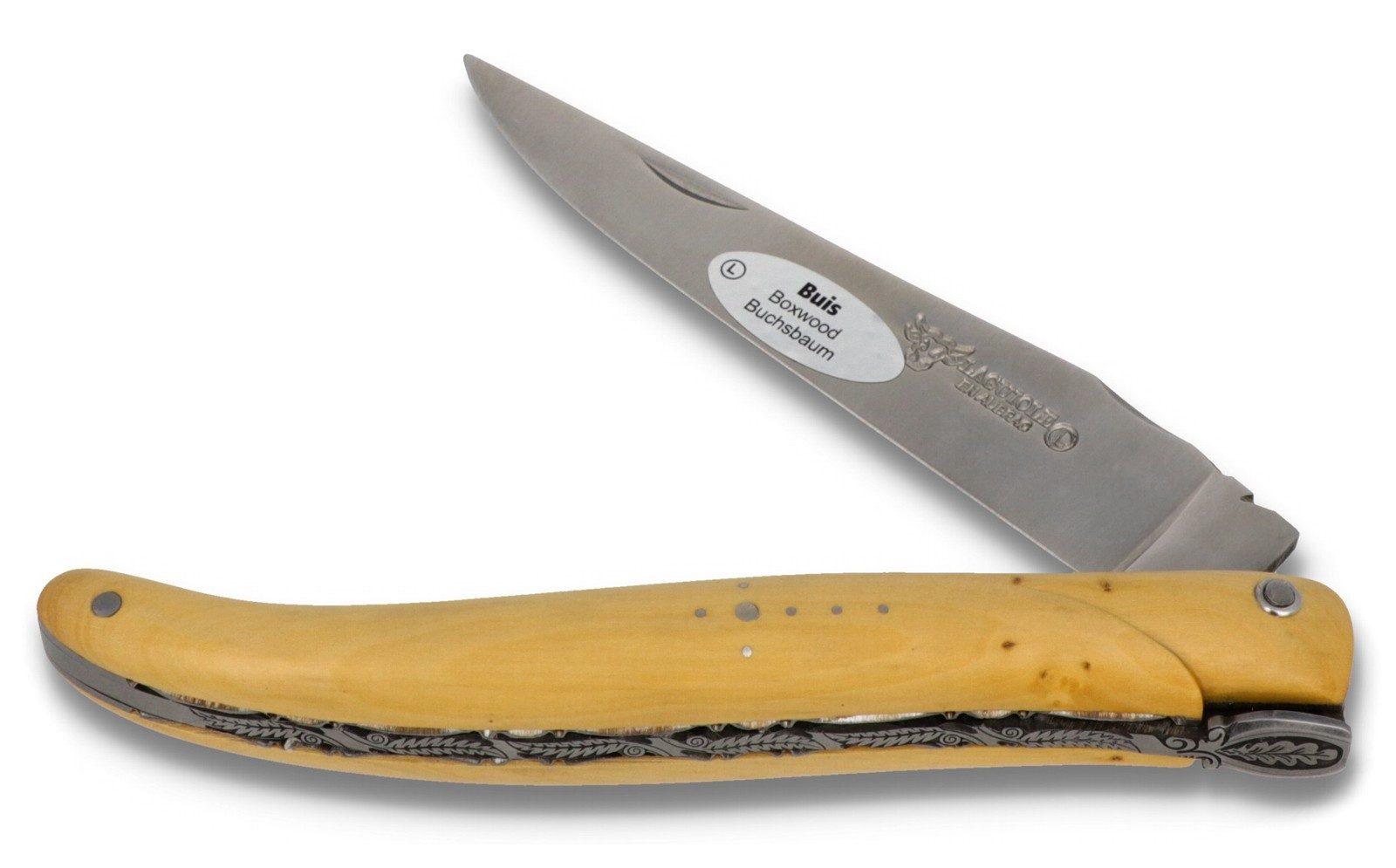 Laguiole en Aubrac Taschenmesser L0512BII-KSB1, Griff 12cm Buchsbaum - Verzierte Platine - Biene "Eichenlaub"