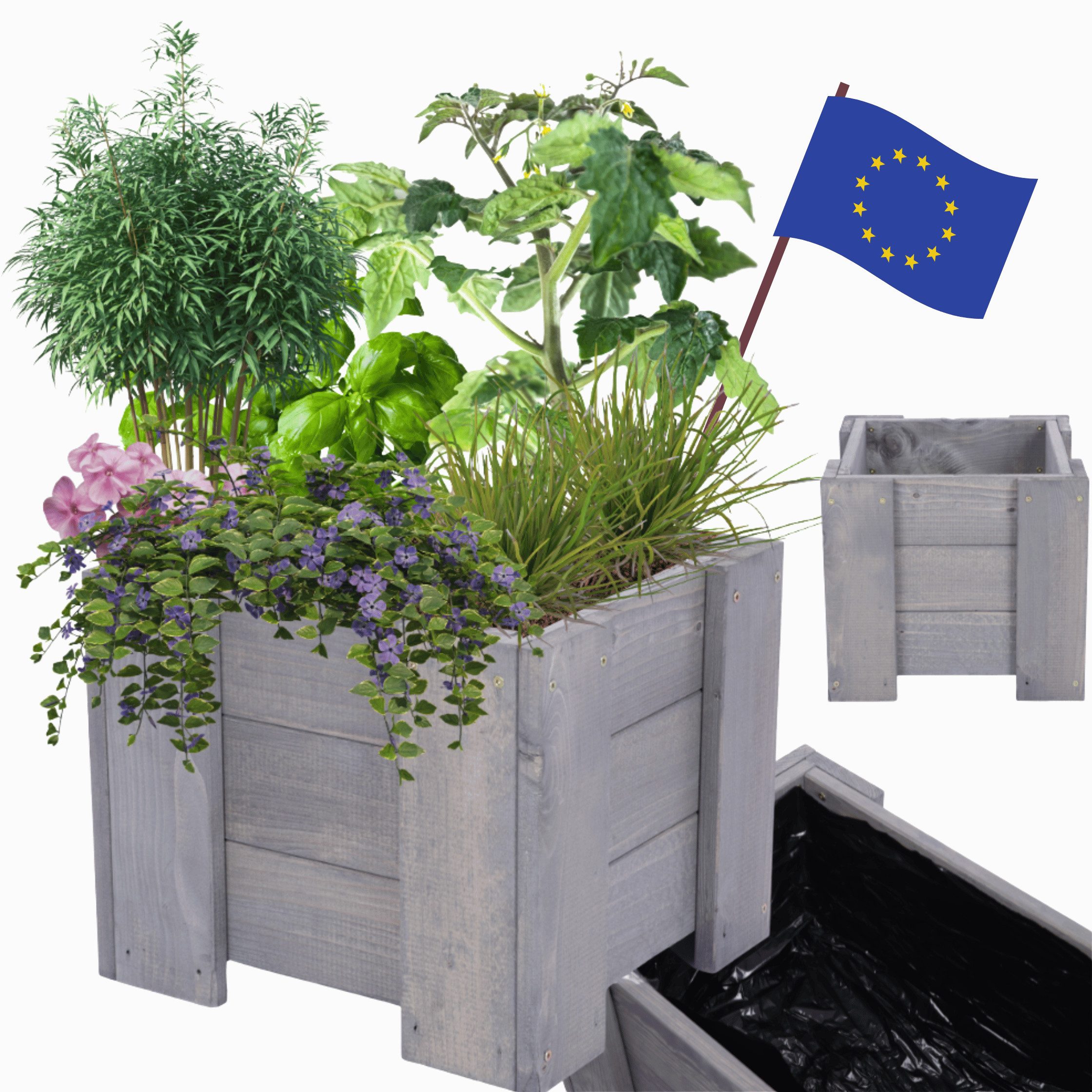 Modo24 Blumenkasten Pflanzkübel Holz, Hochbeet mit Schutzfolie, Kiefernholz Pflanzkasten, Blumenkasten für Outdoor Garten Terrasse Balkon, Wetterfest RDZP