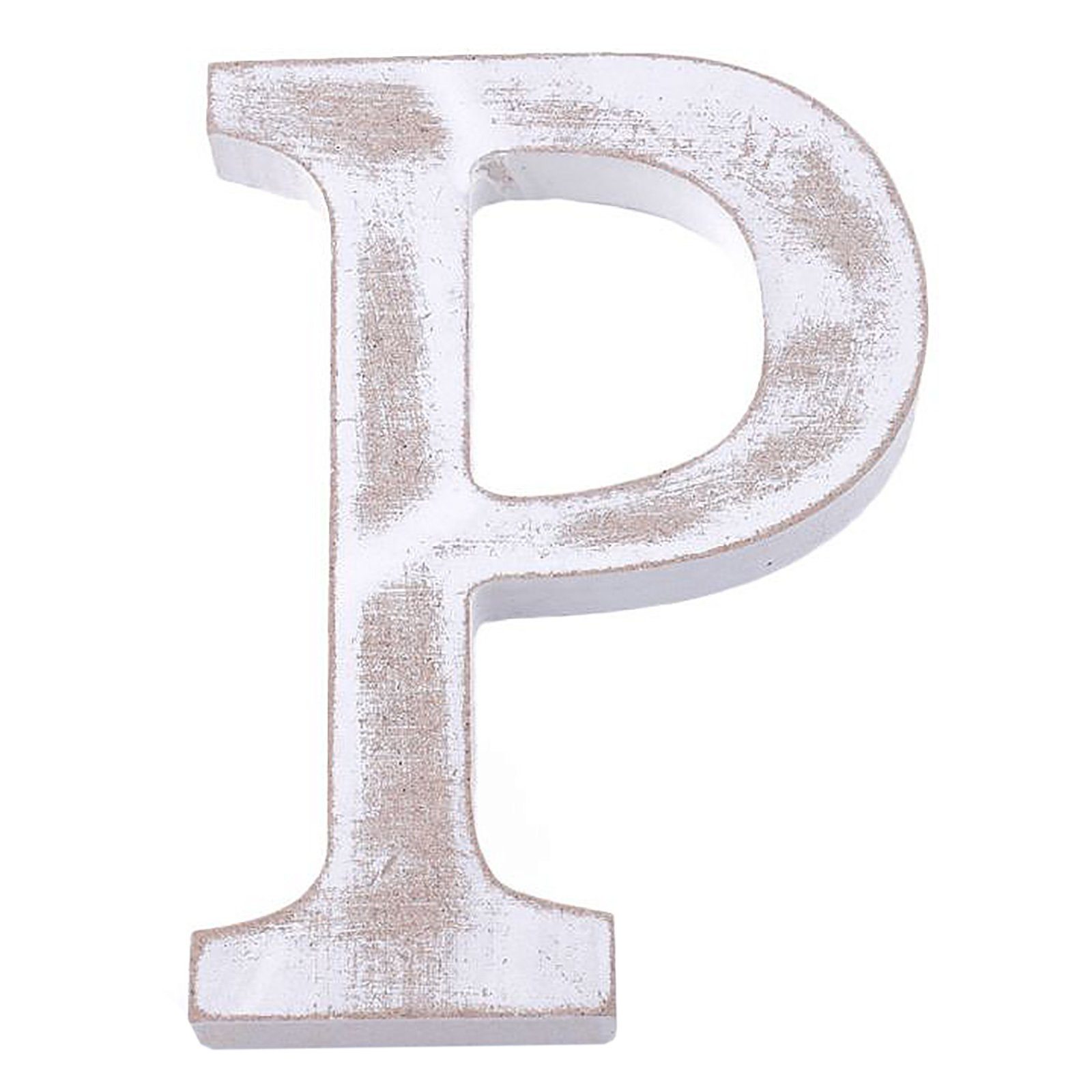 maDDma Deko-Buchstaben 3D Holzbuchstabe cm, 11 weiß-vintage, Einzelbuchstabe "P"